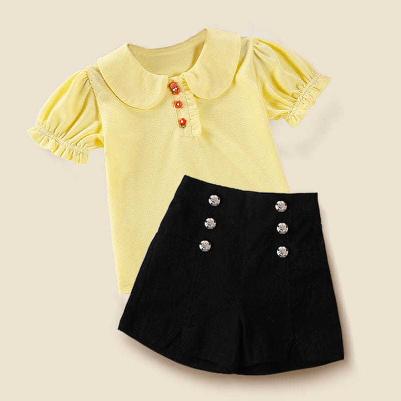 Conjunto Infantil Feminino Boutique Loja Click Certo Amarelo 6-12 Meses 