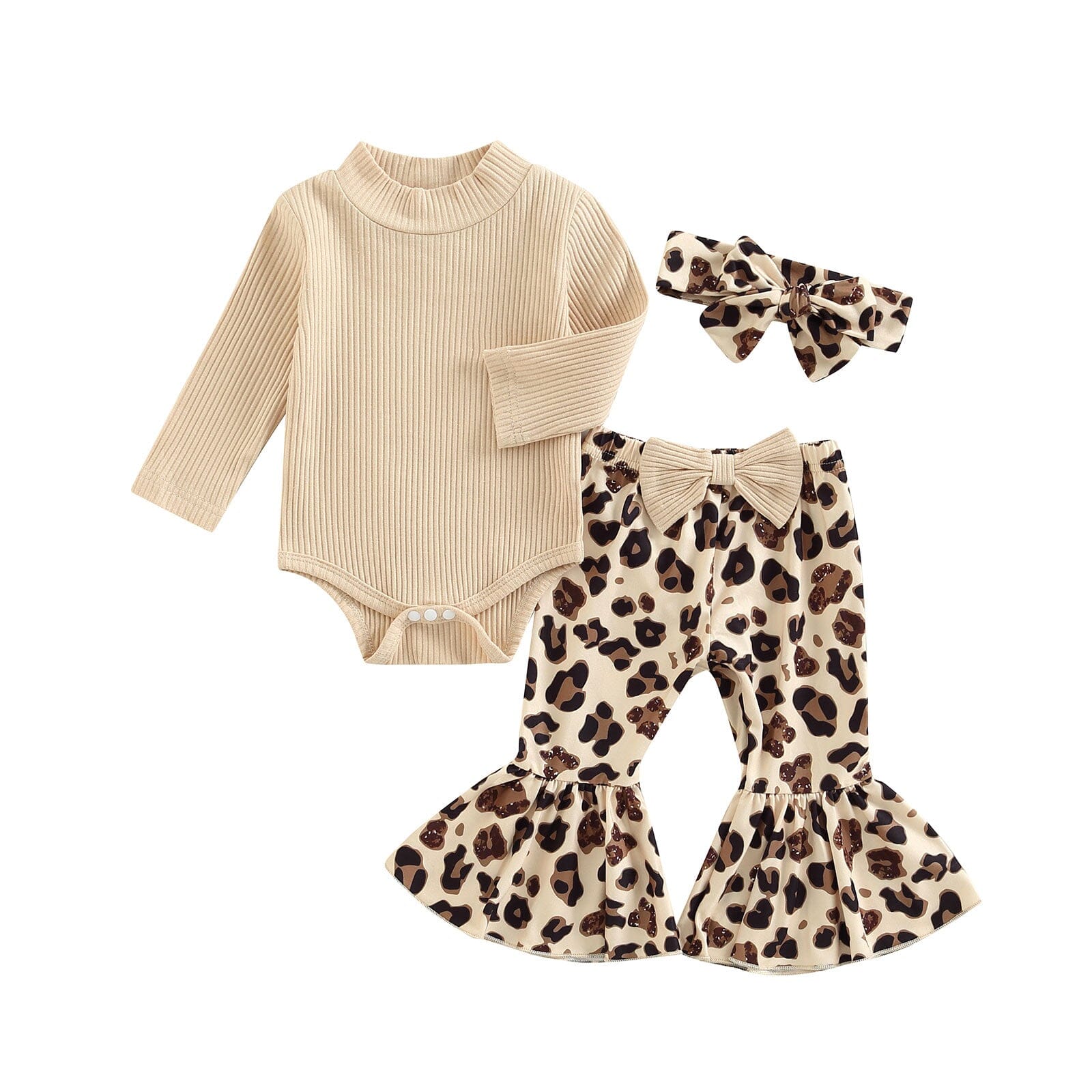 Conjunto Infantil Feminino Calça Flare + Faixa 0 Loja Click Certo Bege 0-3 Meses 