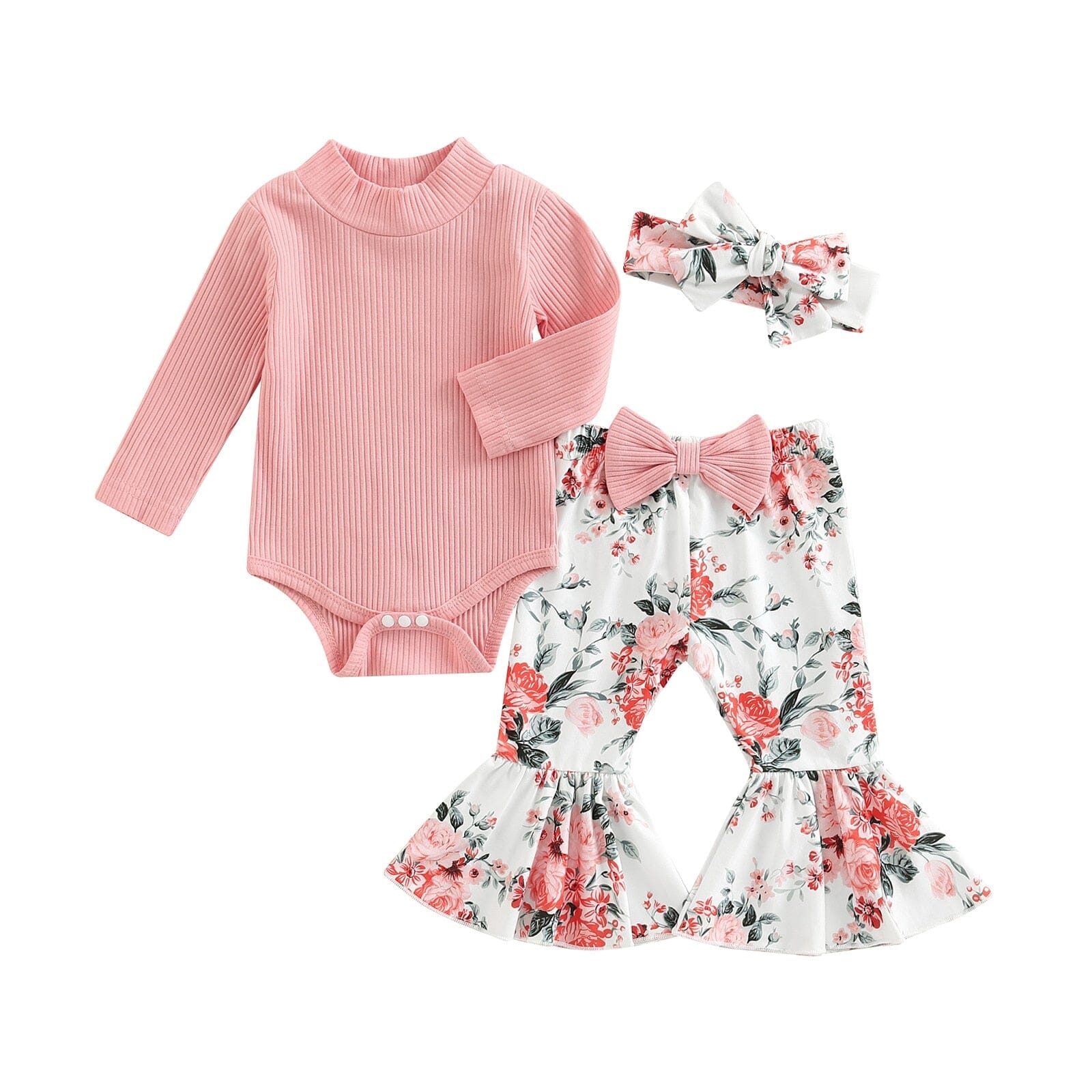 Conjunto Infantil Feminino Calça Flare + Faixa 0 Loja Click Certo Rosa 0-3 Meses 