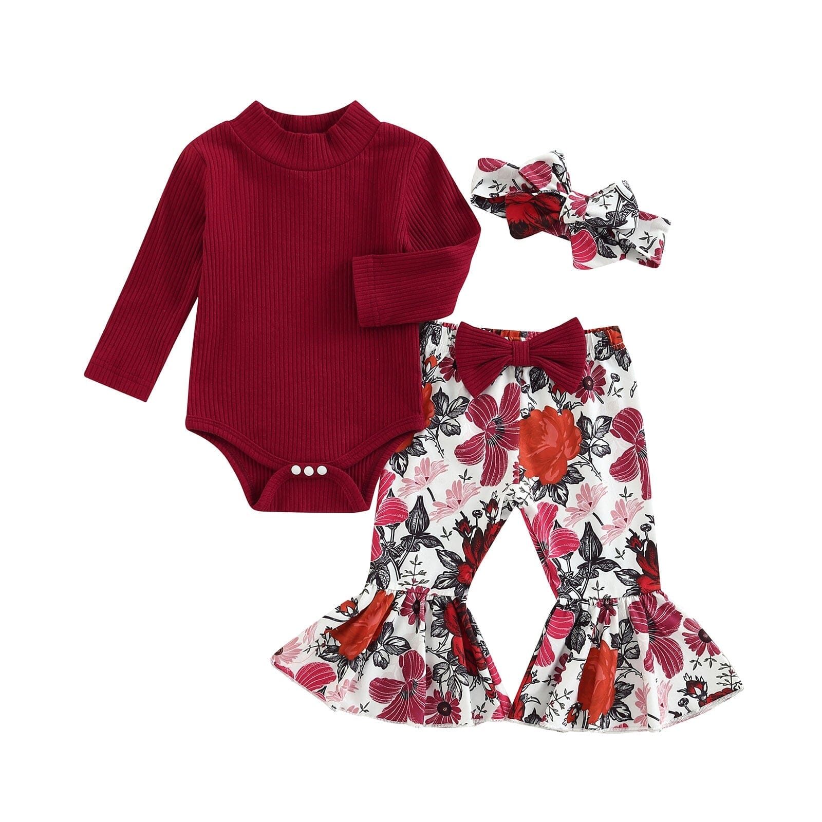 Conjunto Infantil Feminino Calça Flare + Faixa 0 Loja Click Certo Vermelho 0-3 Meses 