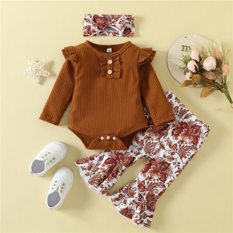 Conjunto Infantil Feminino Calça Flores + Faixa Loja Click Certo 