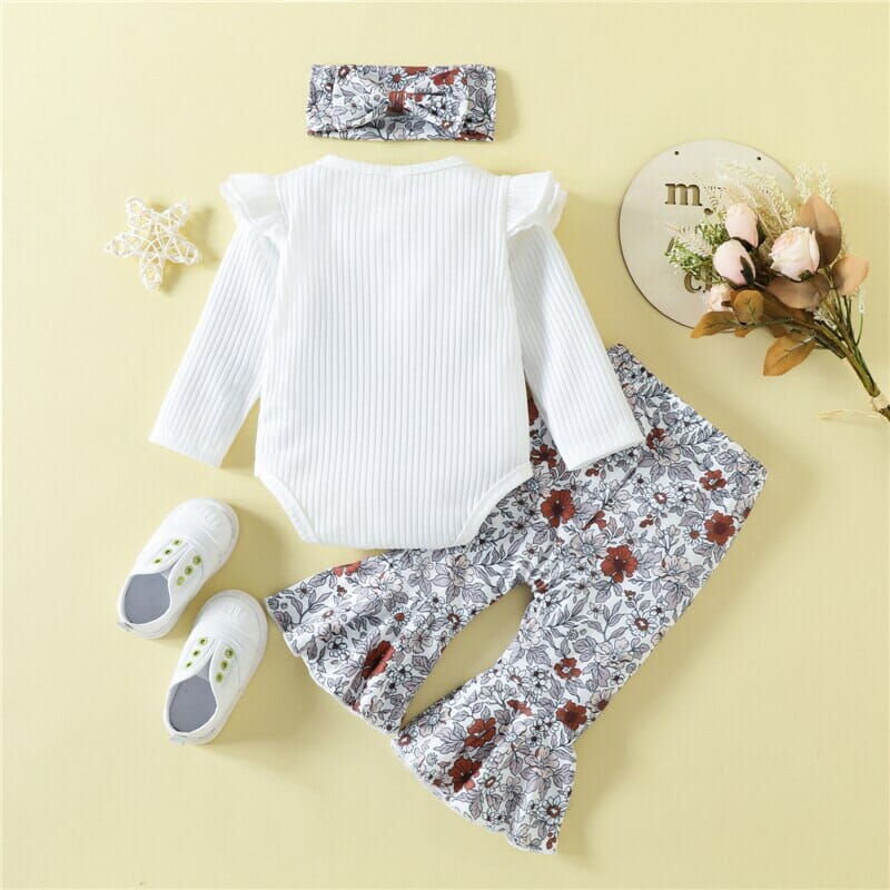 Conjunto Infantil Feminino Calça Flores + Faixa Loja Click Certo 