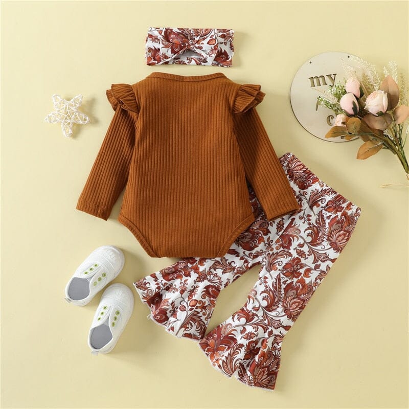 Conjunto Infantil Feminino Calça Flores + Faixa Loja Click Certo 