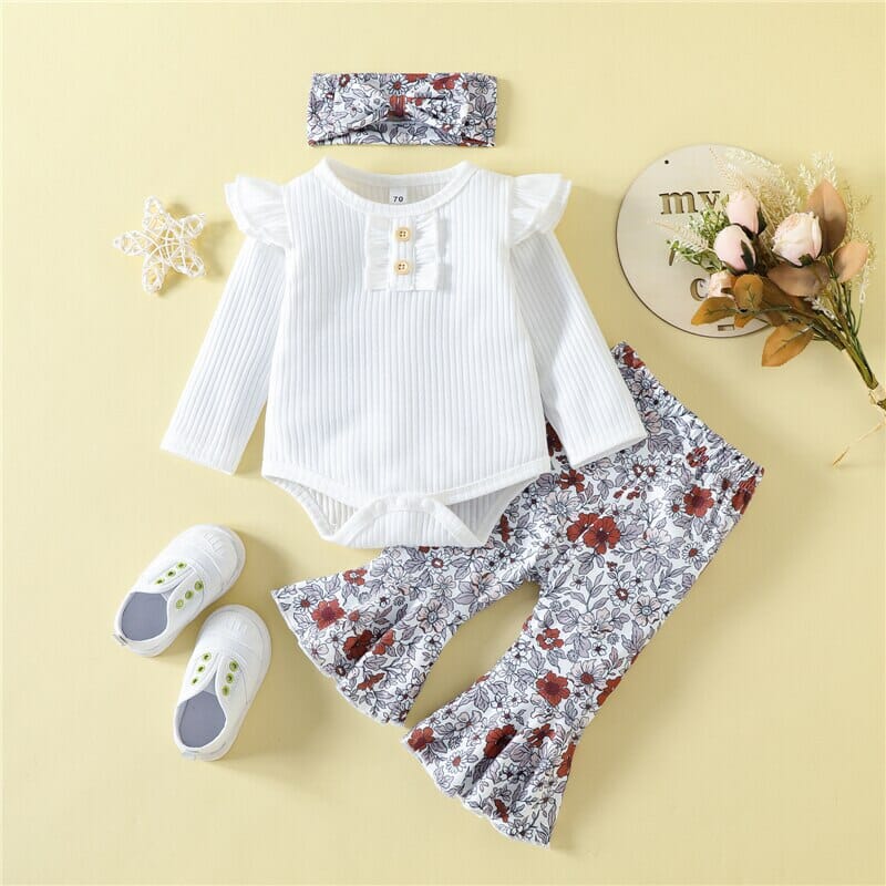 Conjunto Infantil Feminino Calça Flores + Faixa Loja Click Certo 