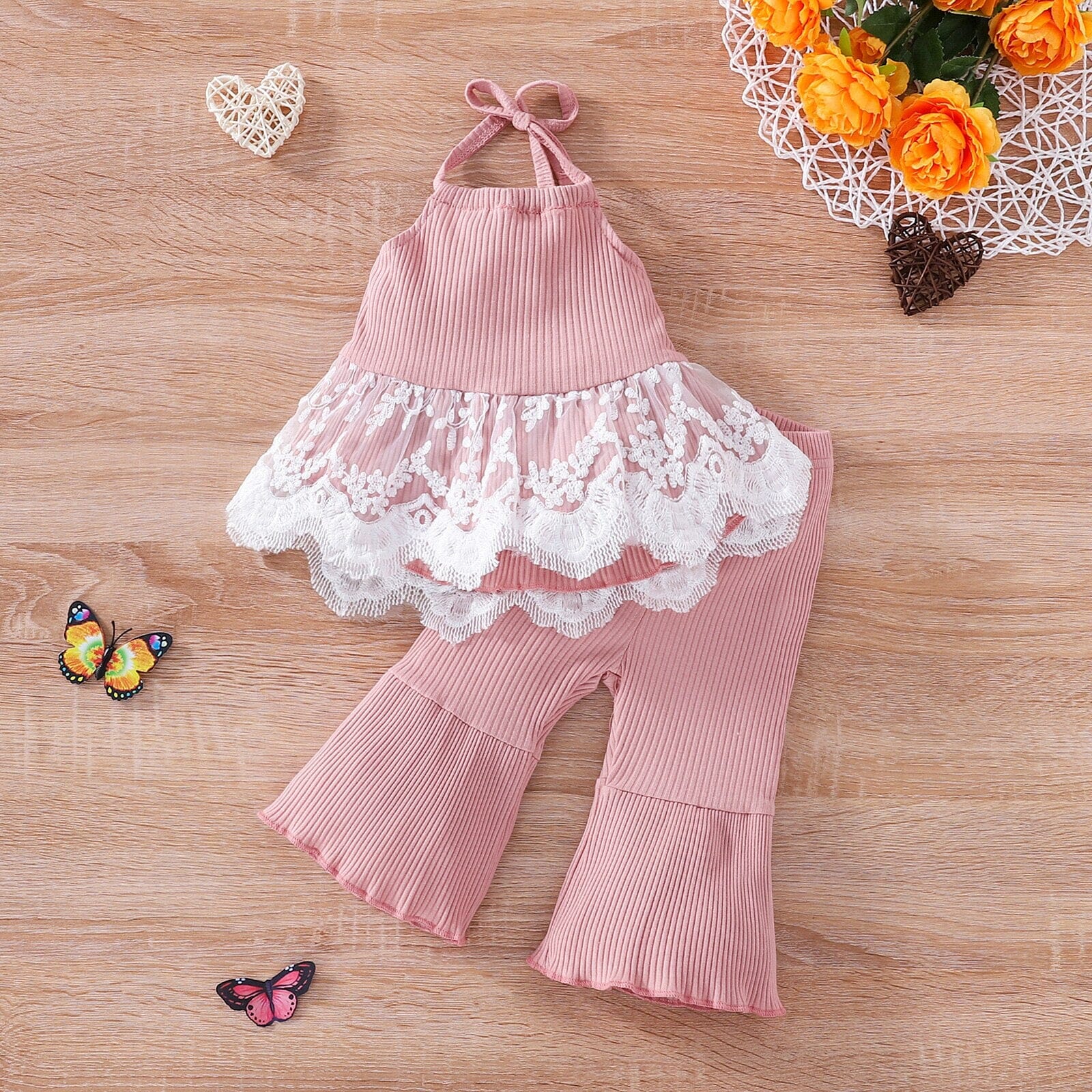 Conjunto Infantil Feminino Canelado e Renda Loja Click Certo 