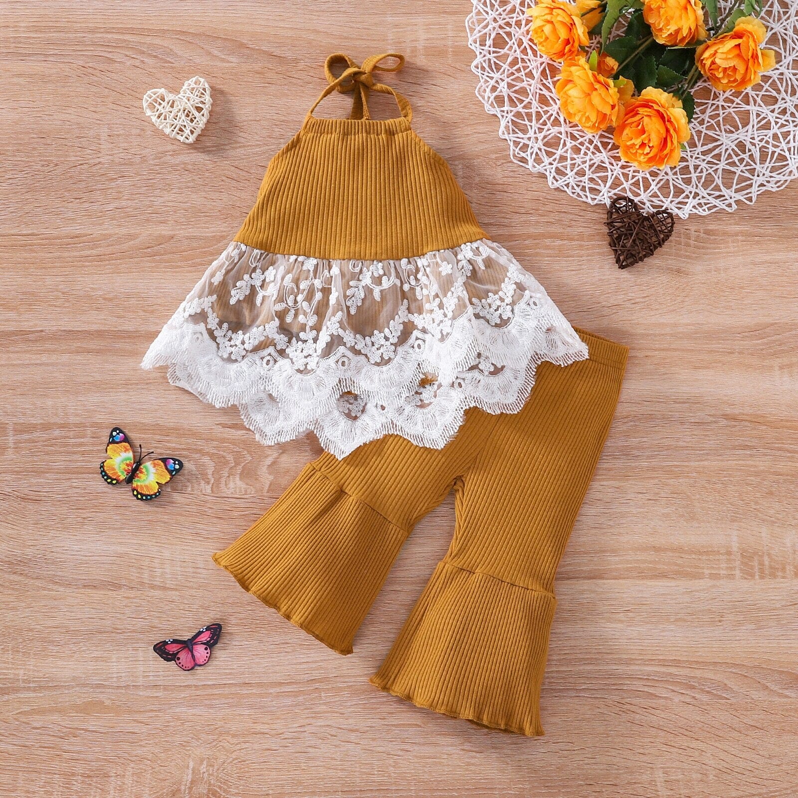 Conjunto Infantil Feminino Canelado e Renda Loja Click Certo 