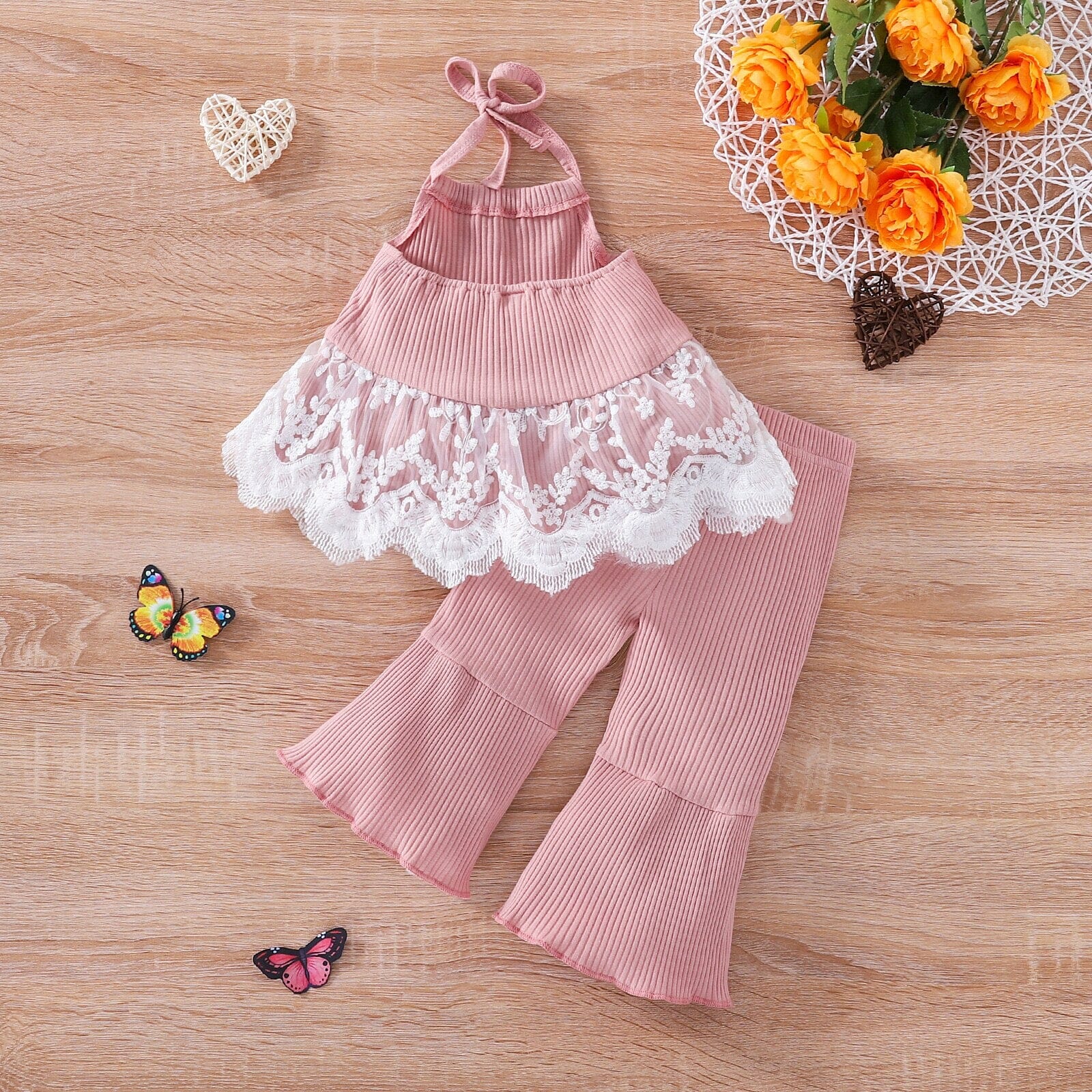 Conjunto Infantil Feminino Canelado e Renda Loja Click Certo 