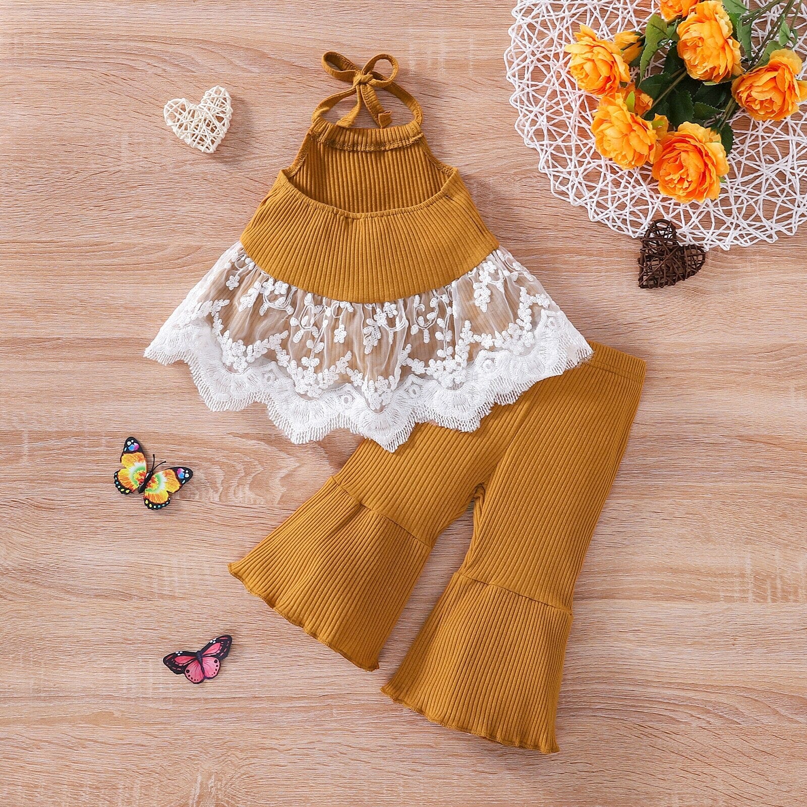 Conjunto Infantil Feminino Canelado e Renda Loja Click Certo 