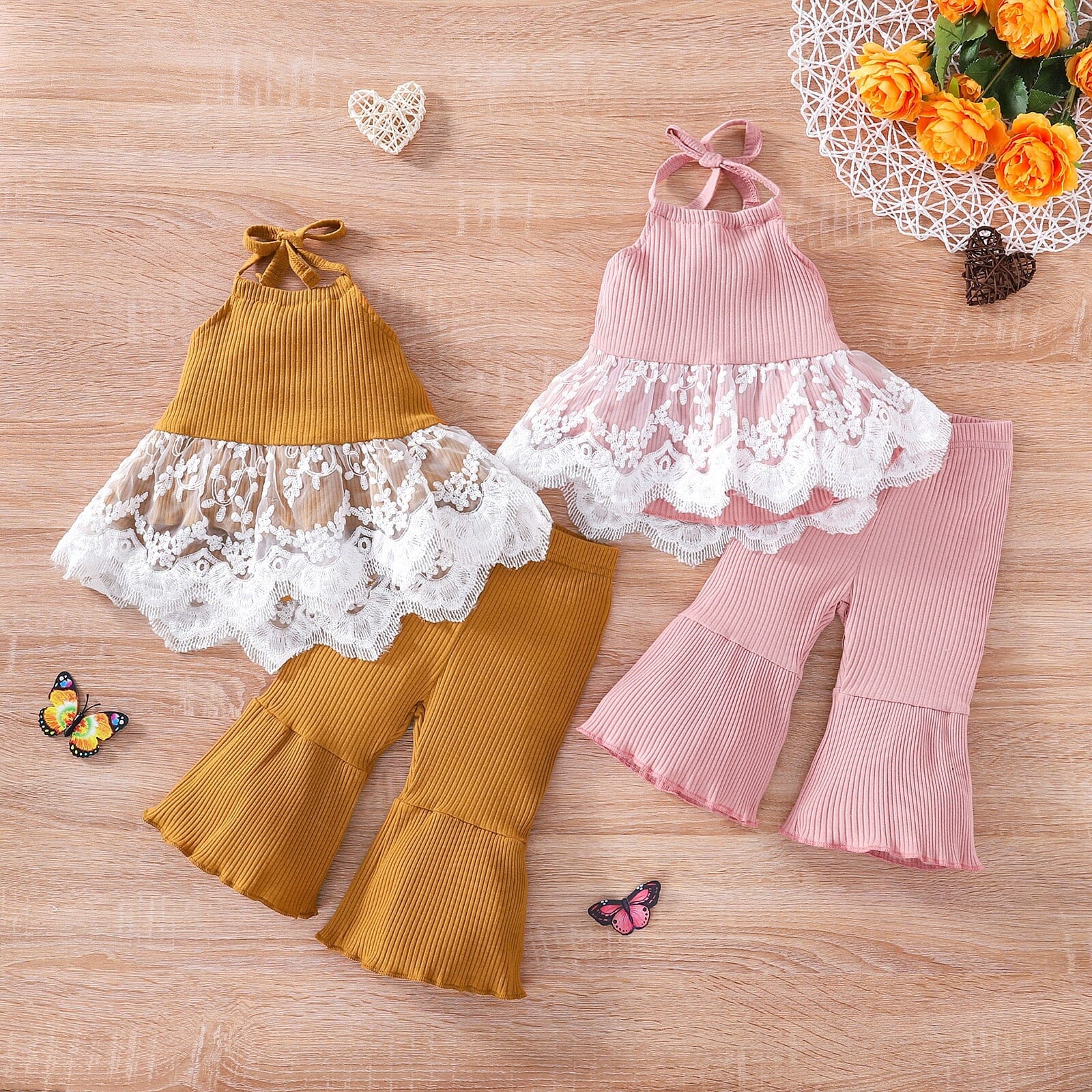 Conjunto Infantil Feminino Canelado e Renda Loja Click Certo 