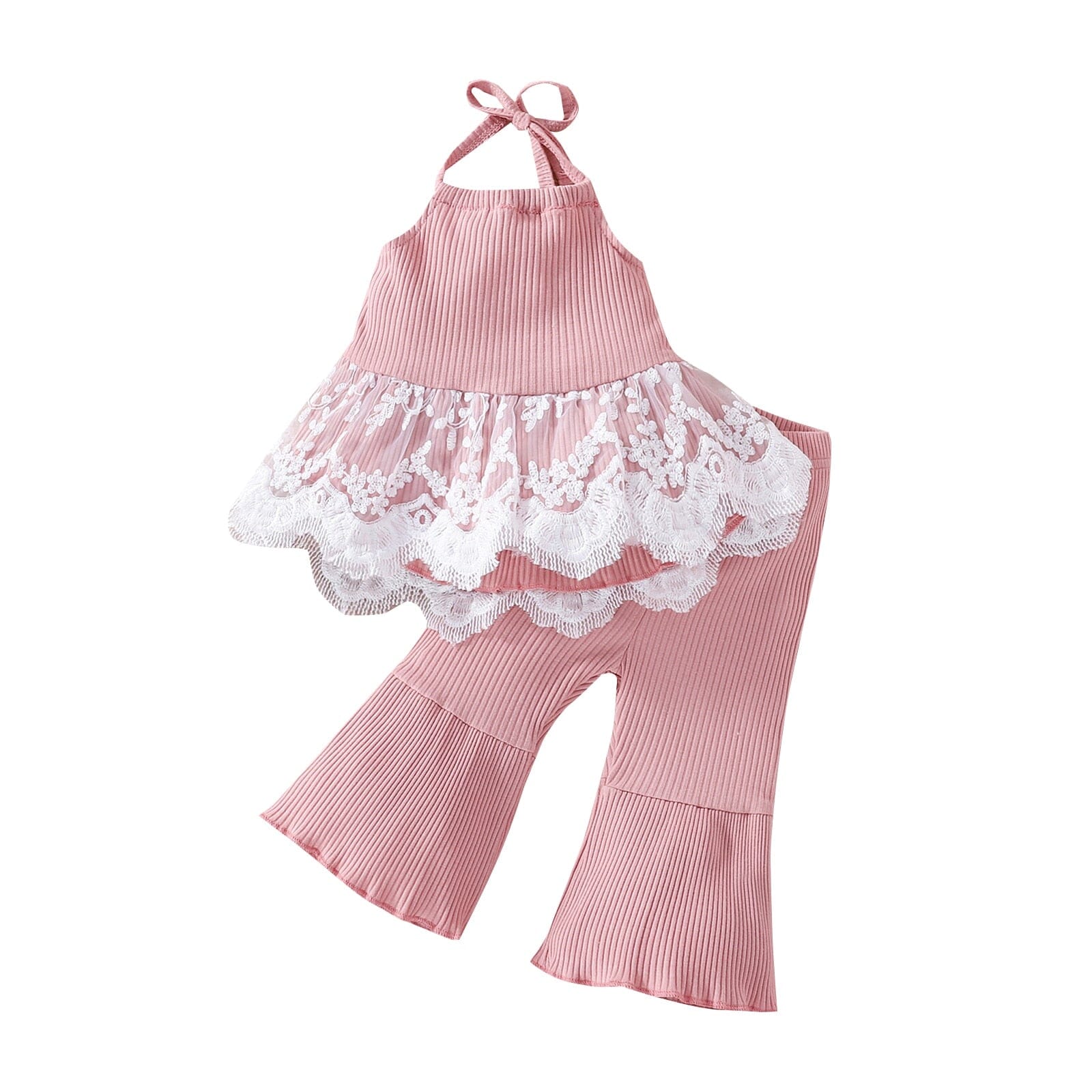 Conjunto Infantil Feminino Canelado e Renda Loja Click Certo Rosa 2-3 Anos 