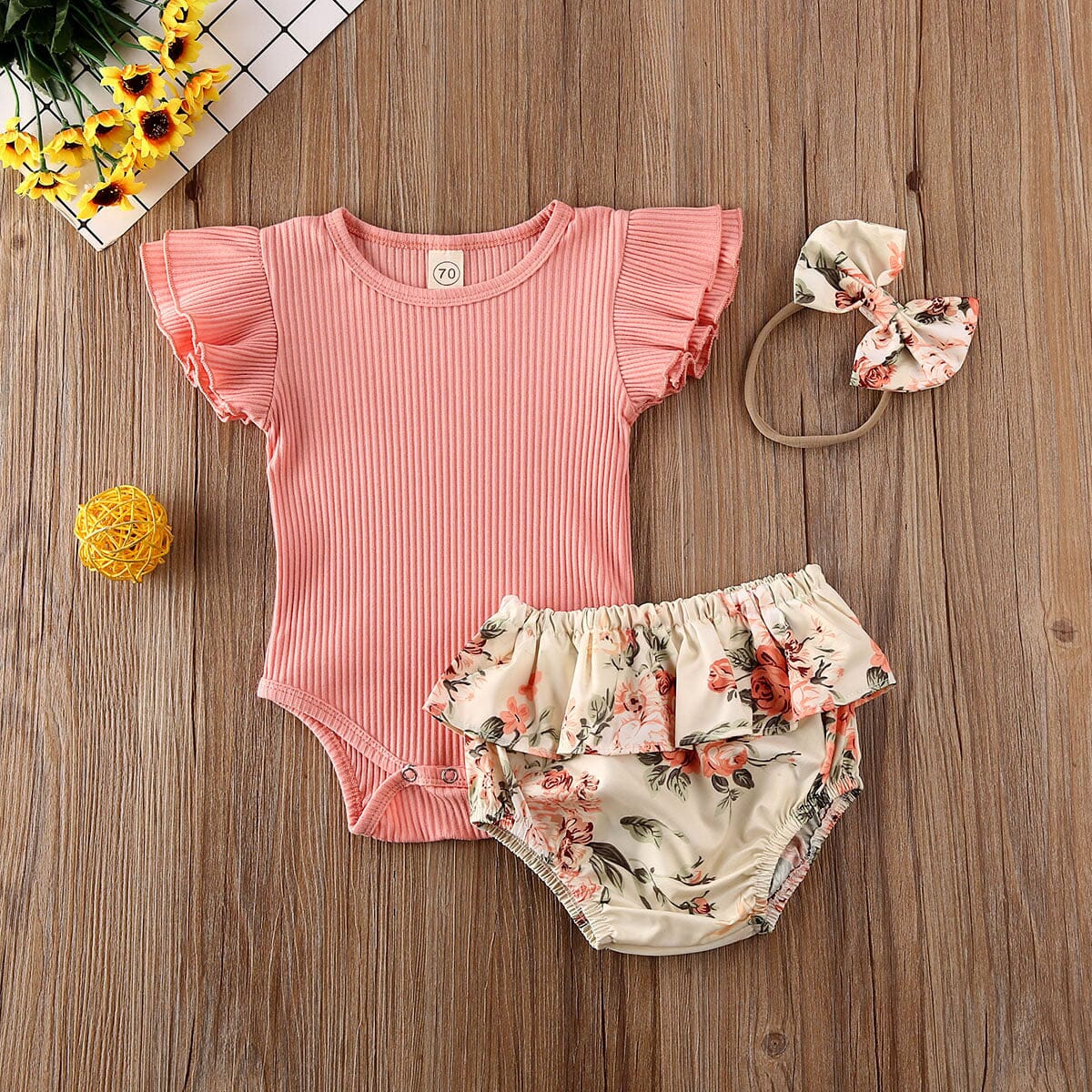 Conjunto Infantil Feminino Canelado Flores + Faixa Loja Click Certo 