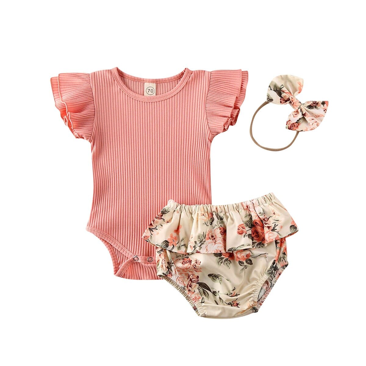 Conjunto Infantil Feminino Canelado Flores + Faixa Loja Click Certo 