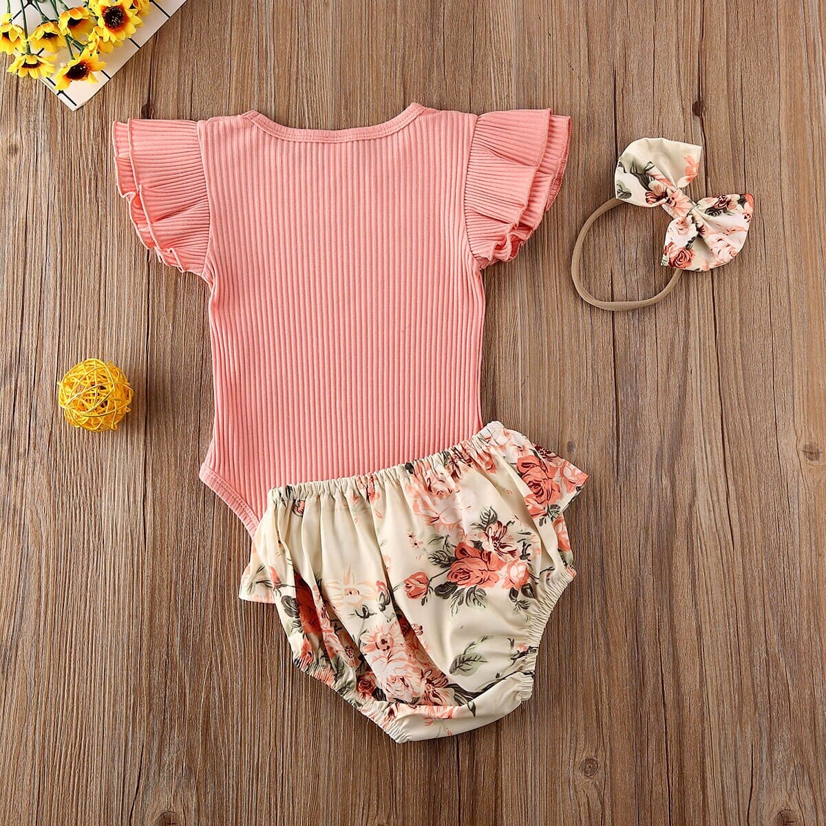 Conjunto Infantil Feminino Canelado Flores + Faixa Loja Click Certo 