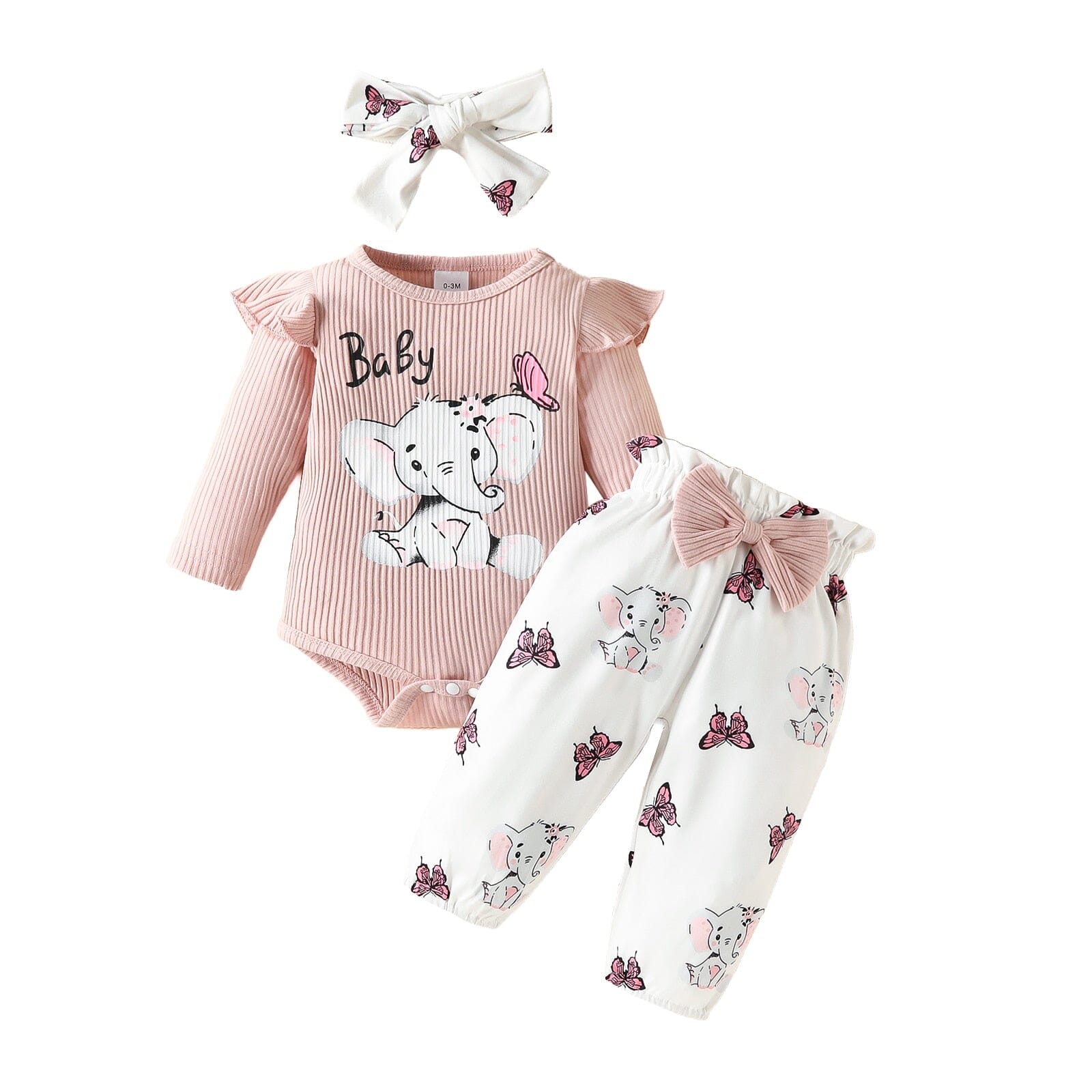 Conjunto Infantil Feminino Elefante + Laçinho Loja Click Certo Bege 3-6 Meses 