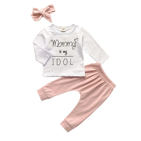 Conjunto Infantil Feminino + Faixa Mommy conjunto Loja Click Certo Branco e Rosa 0-3 meses 