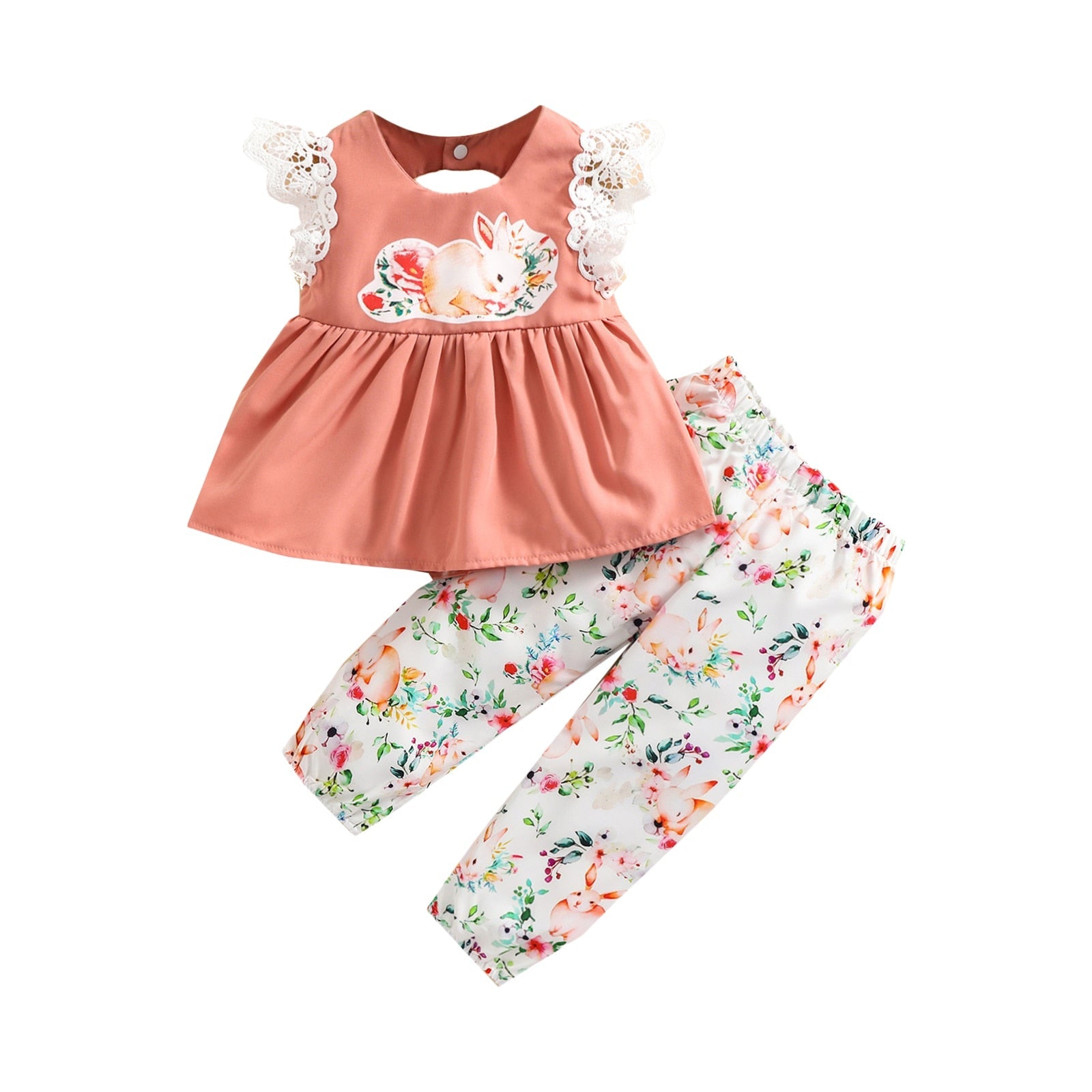 Conjunto Infantil Feminino Floral e Coelhinho Conjunto Loja Click Certo 