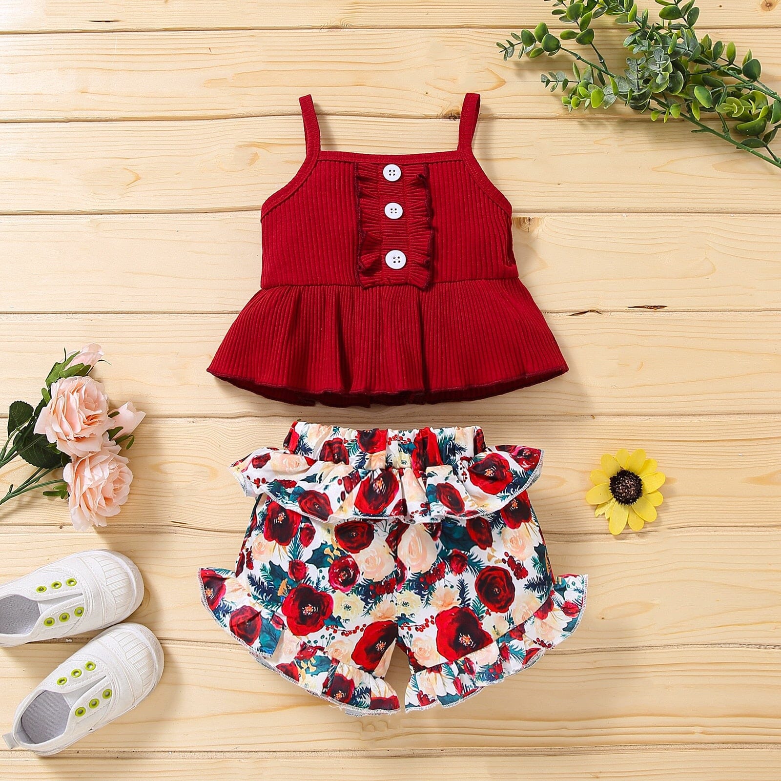 Conjunto Infantil Feminino Flores e Alcinha Loja Click Certo 