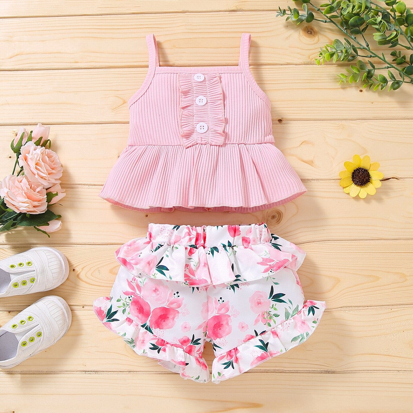 Conjunto Infantil Feminino Flores e Alcinha Loja Click Certo 