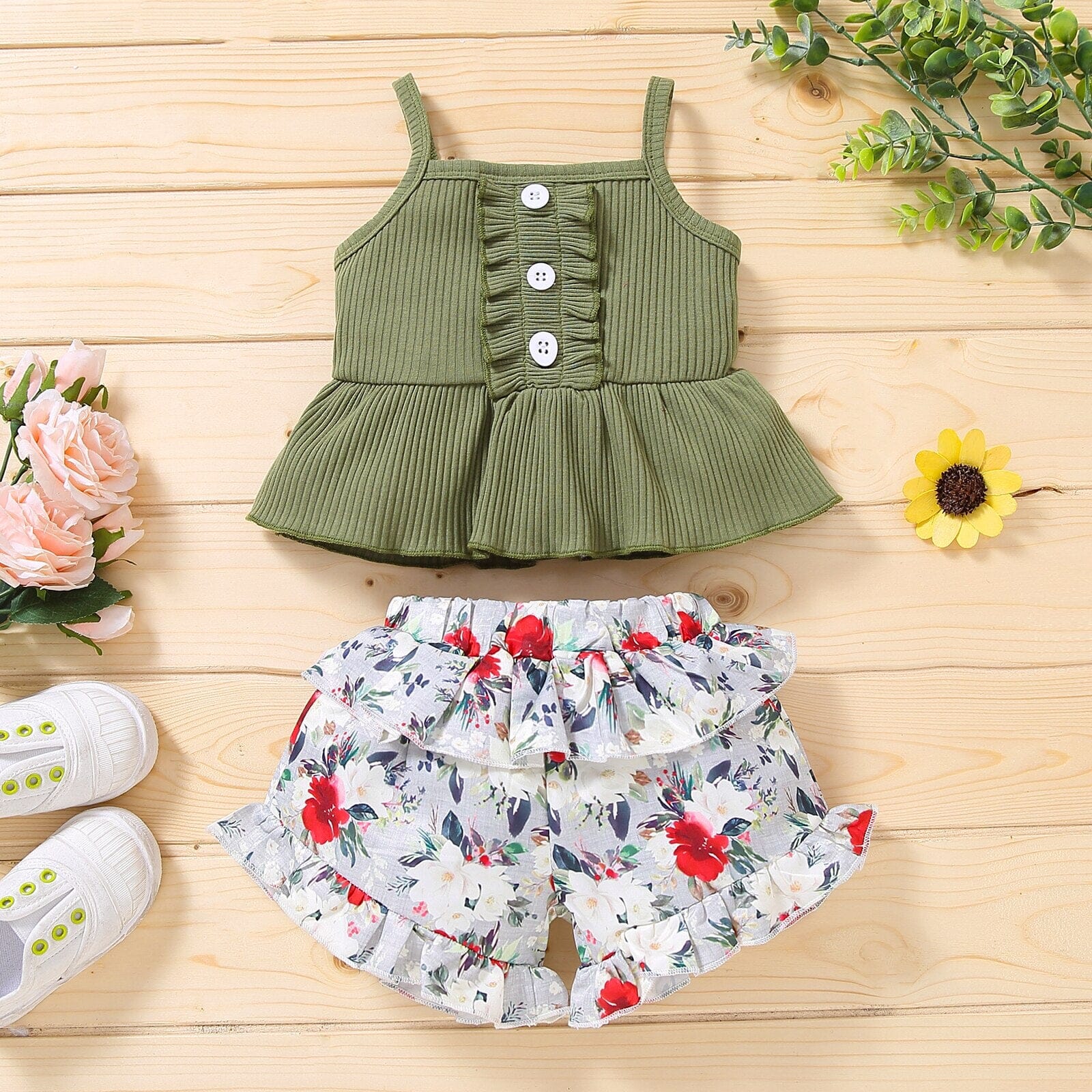 Conjunto Infantil Feminino Flores e Alcinha Loja Click Certo 