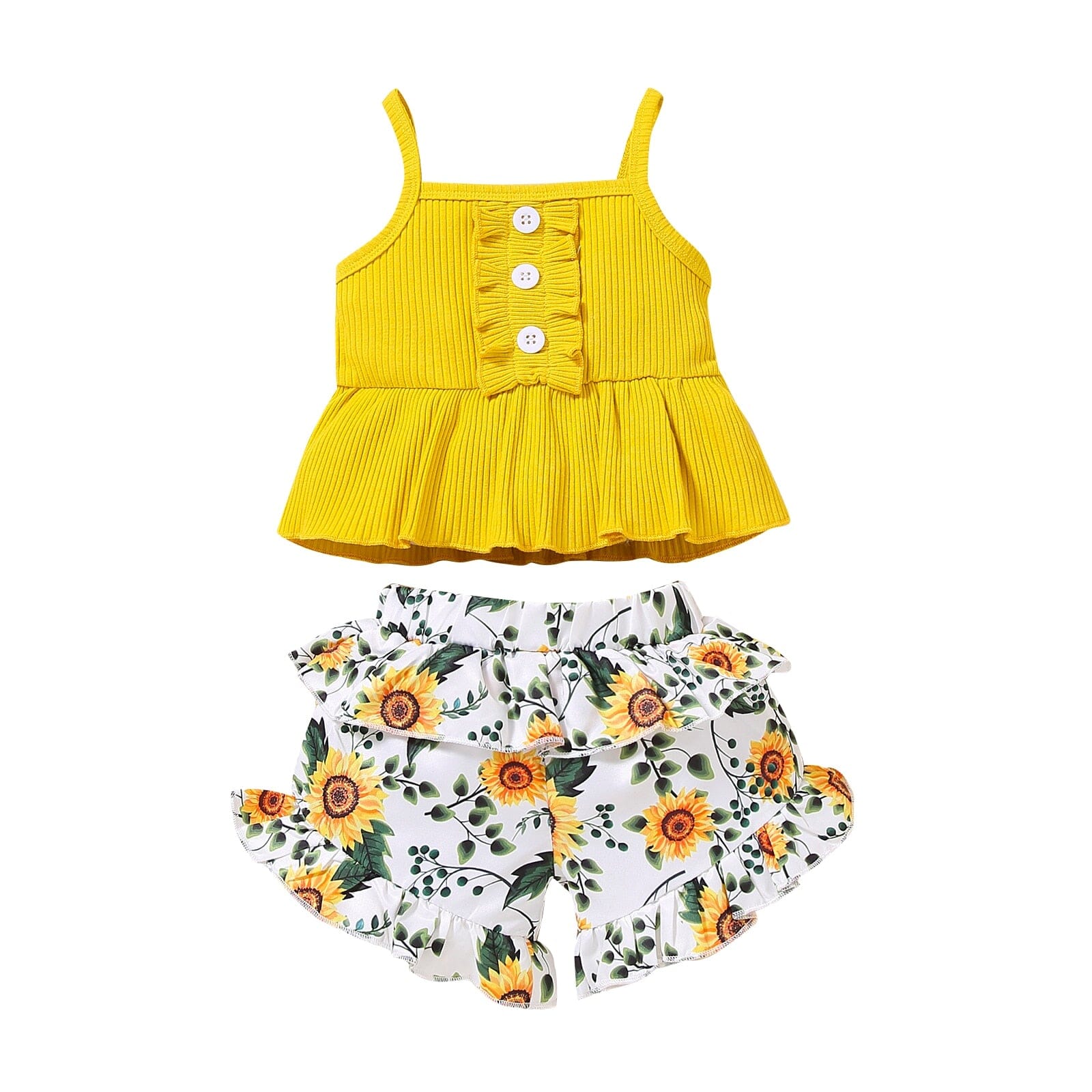 Conjunto Infantil Feminino Flores e Alcinha Loja Click Certo Amarelo 9-12 Meses 