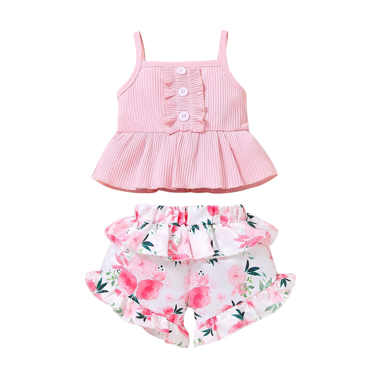 Conjunto Infantil Feminino Flores e Alcinha Loja Click Certo Rosa 9-12 Meses 