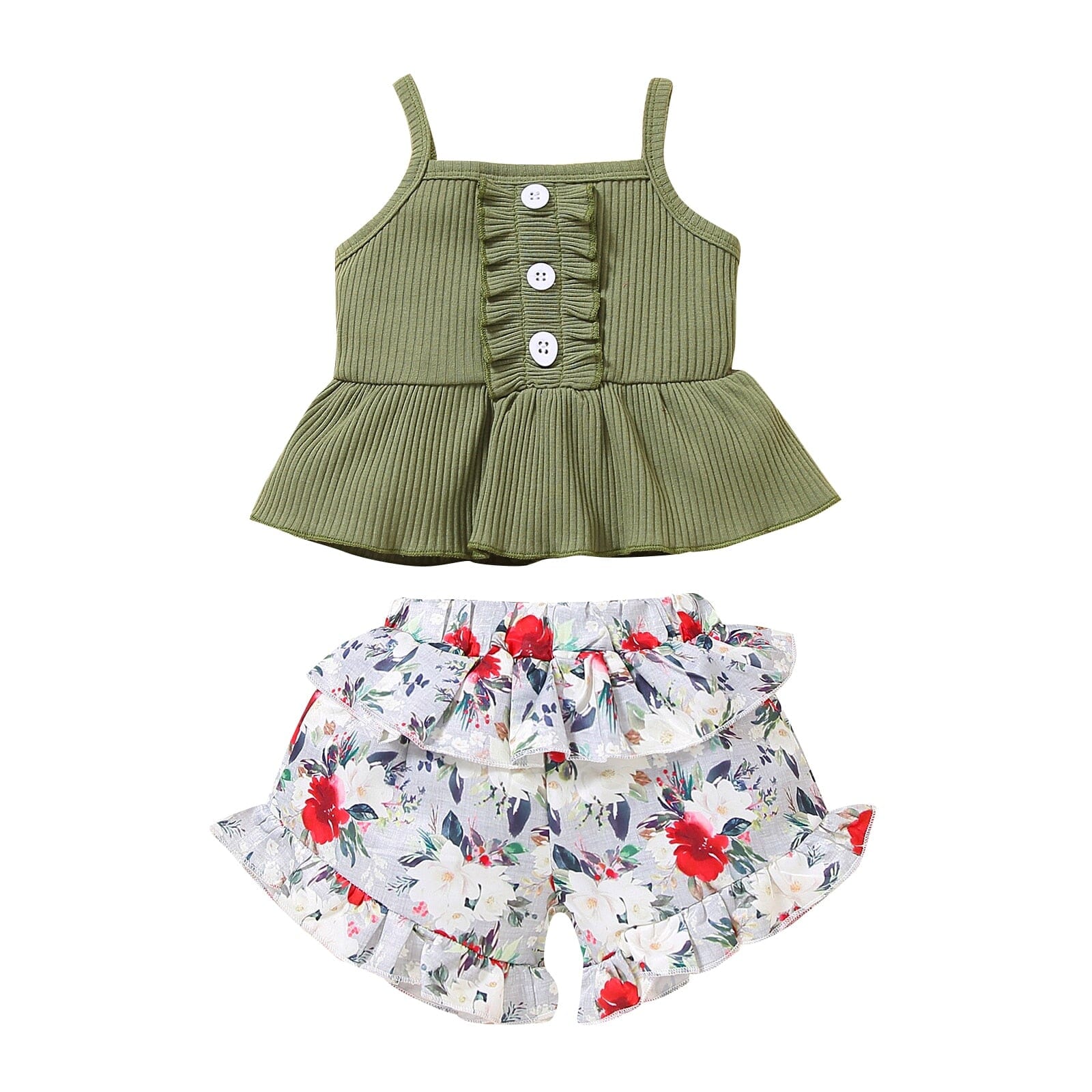 Conjunto Infantil Feminino Flores e Alcinha Loja Click Certo Verde 9-12 Meses 