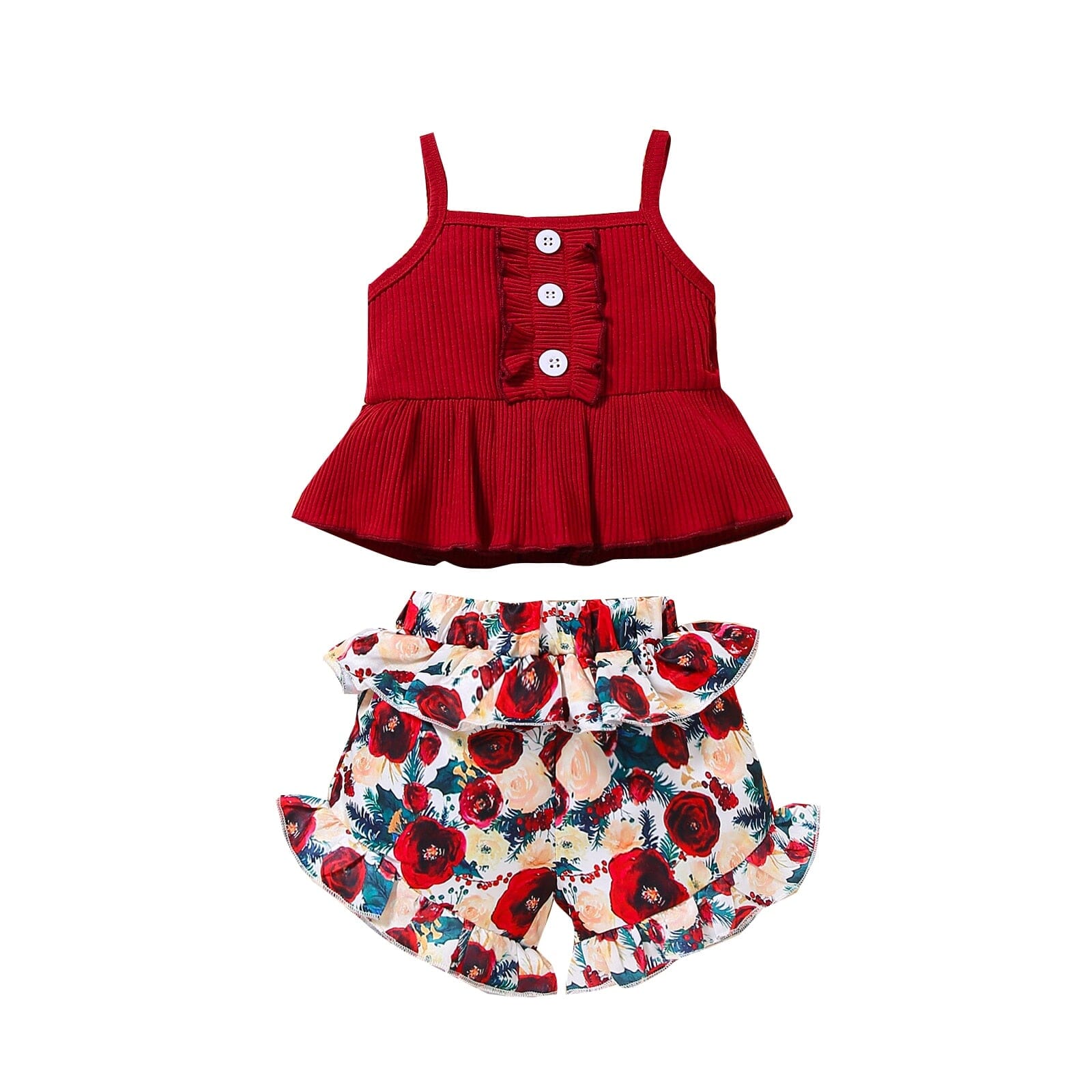 Conjunto Infantil Feminino Flores e Alcinha Loja Click Certo Vermelho 9-12 Meses 