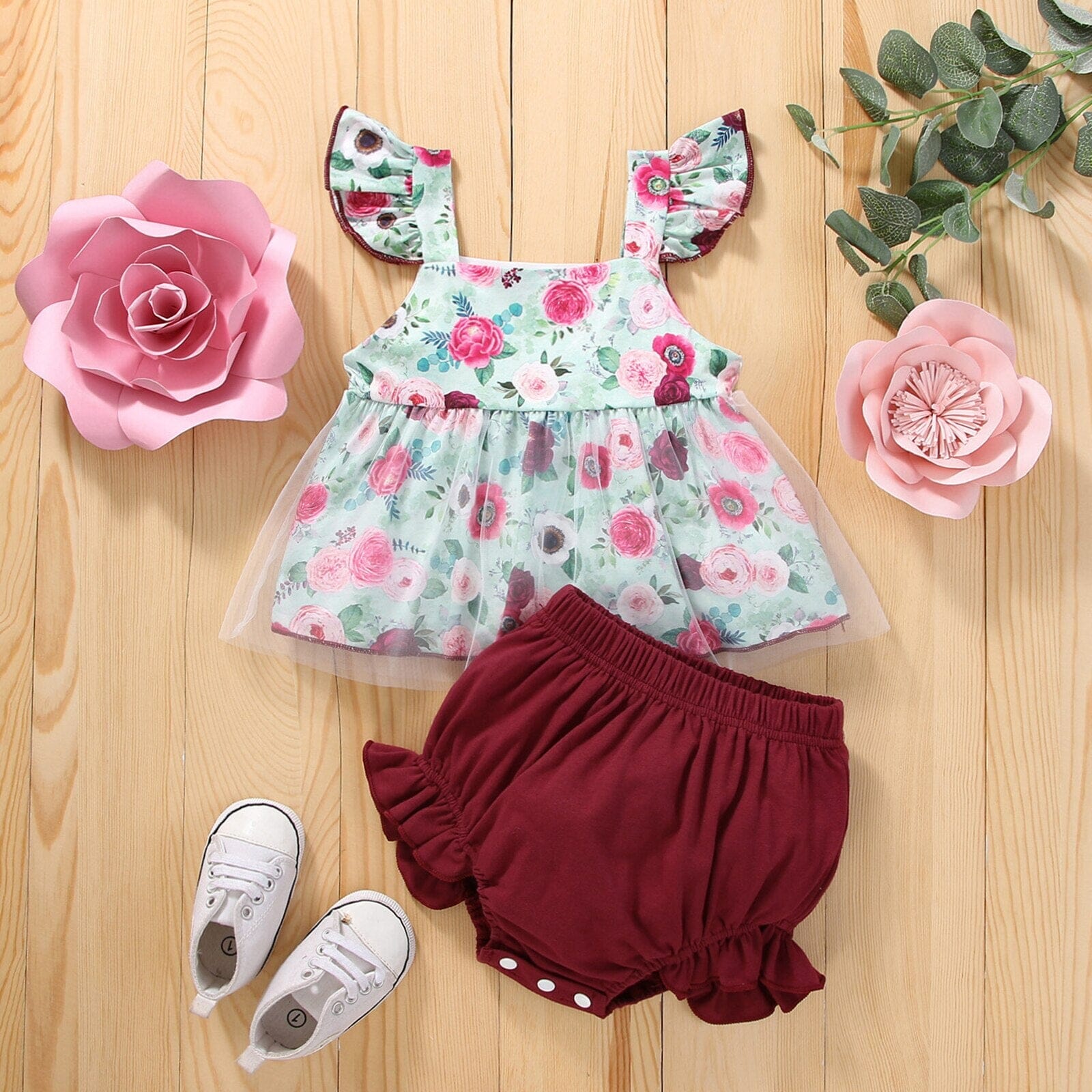 Conjunto Infantil Feminino Flores e Tule Loja Click Certo 