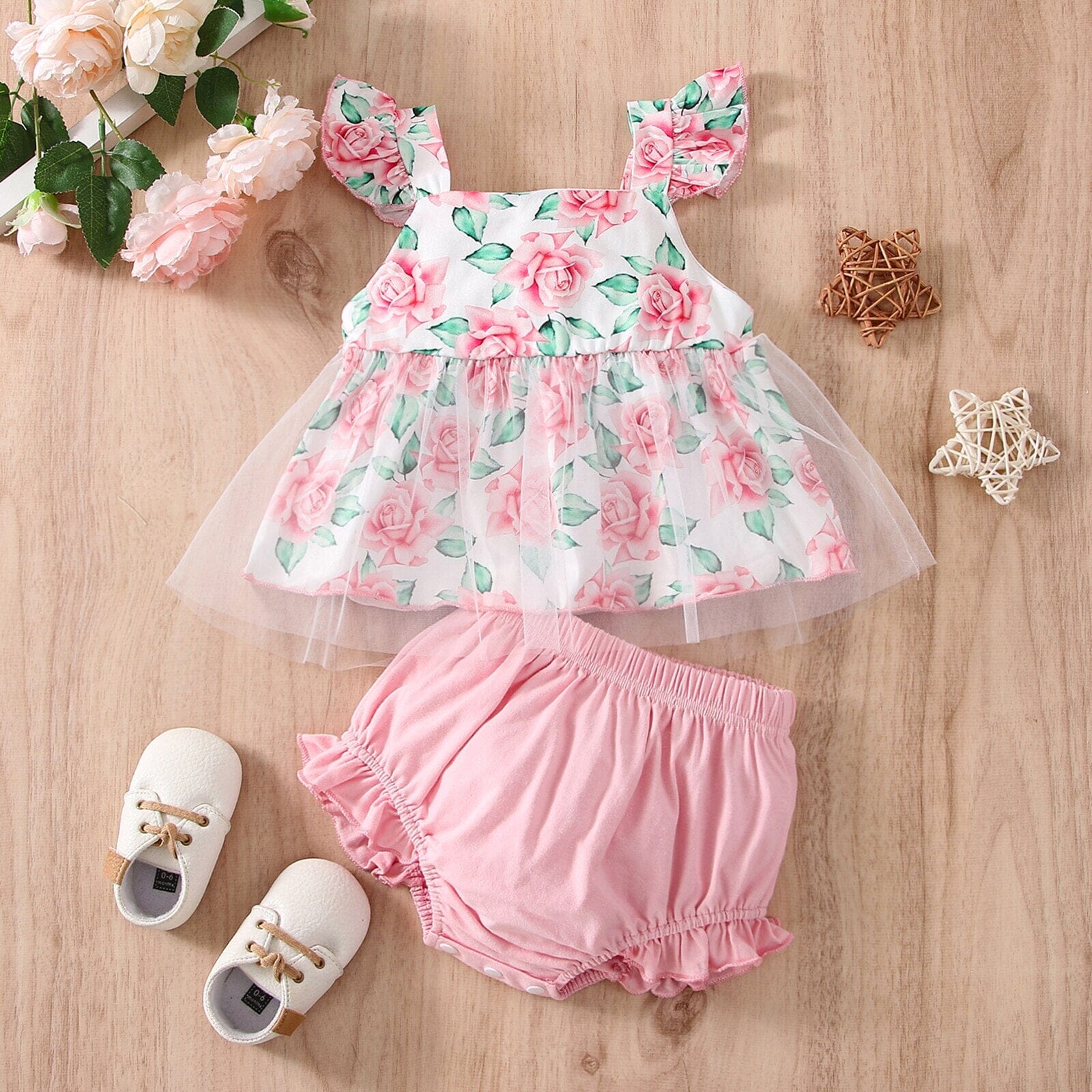 Conjunto Infantil Feminino Flores e Tule Loja Click Certo 