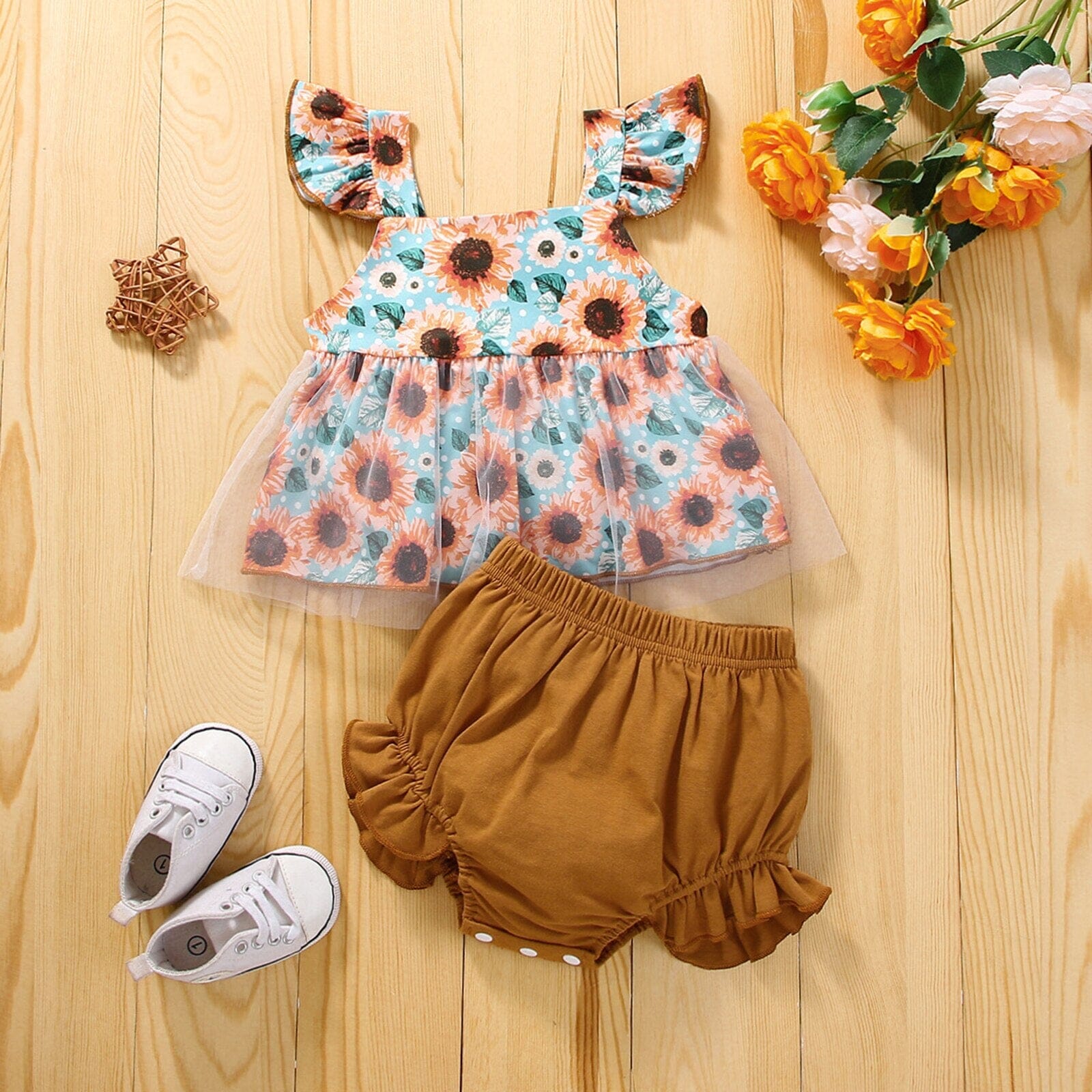 Conjunto Infantil Feminino Flores e Tule Loja Click Certo 