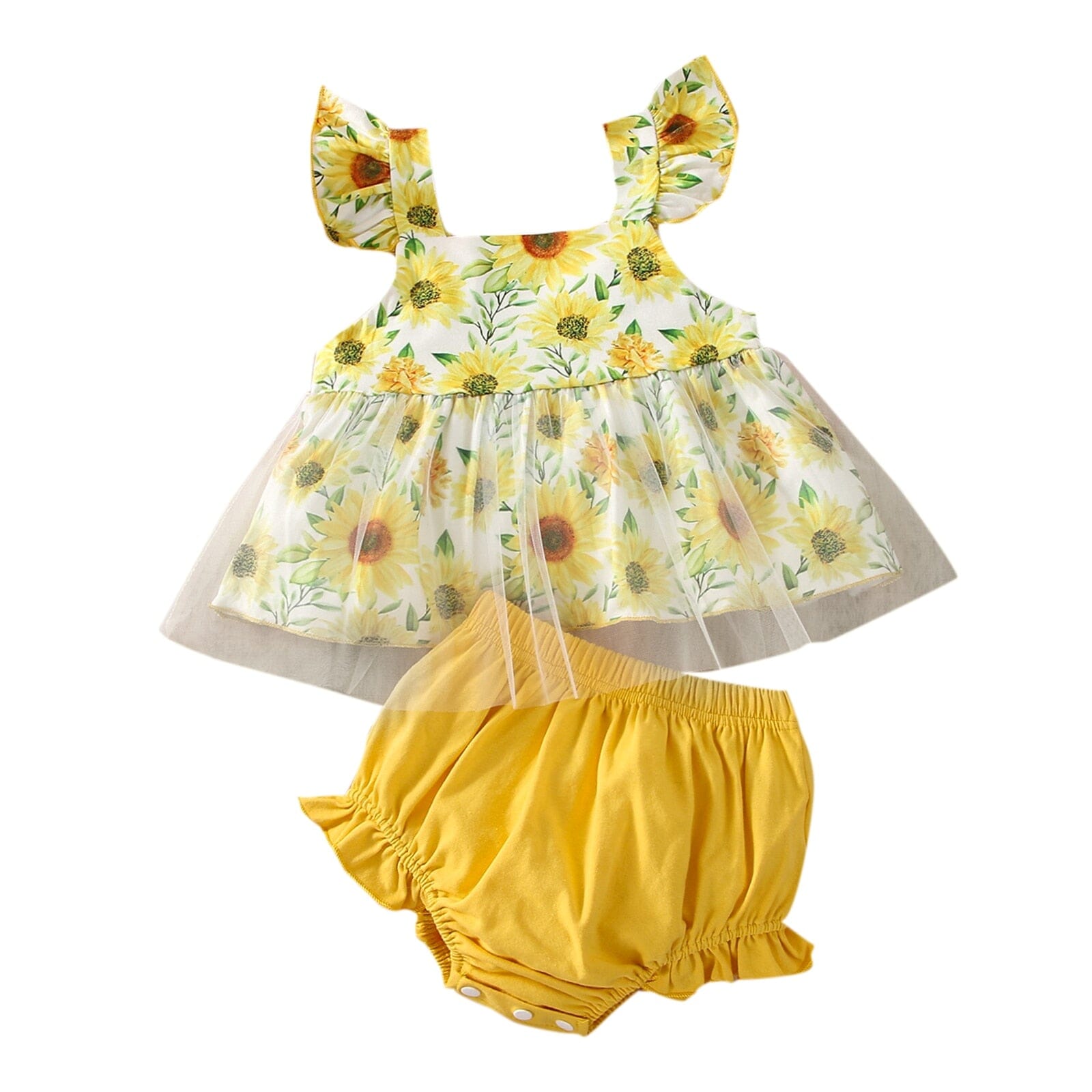 Conjunto Infantil Feminino Flores e Tule Loja Click Certo Amarelo 3-6 Meses 