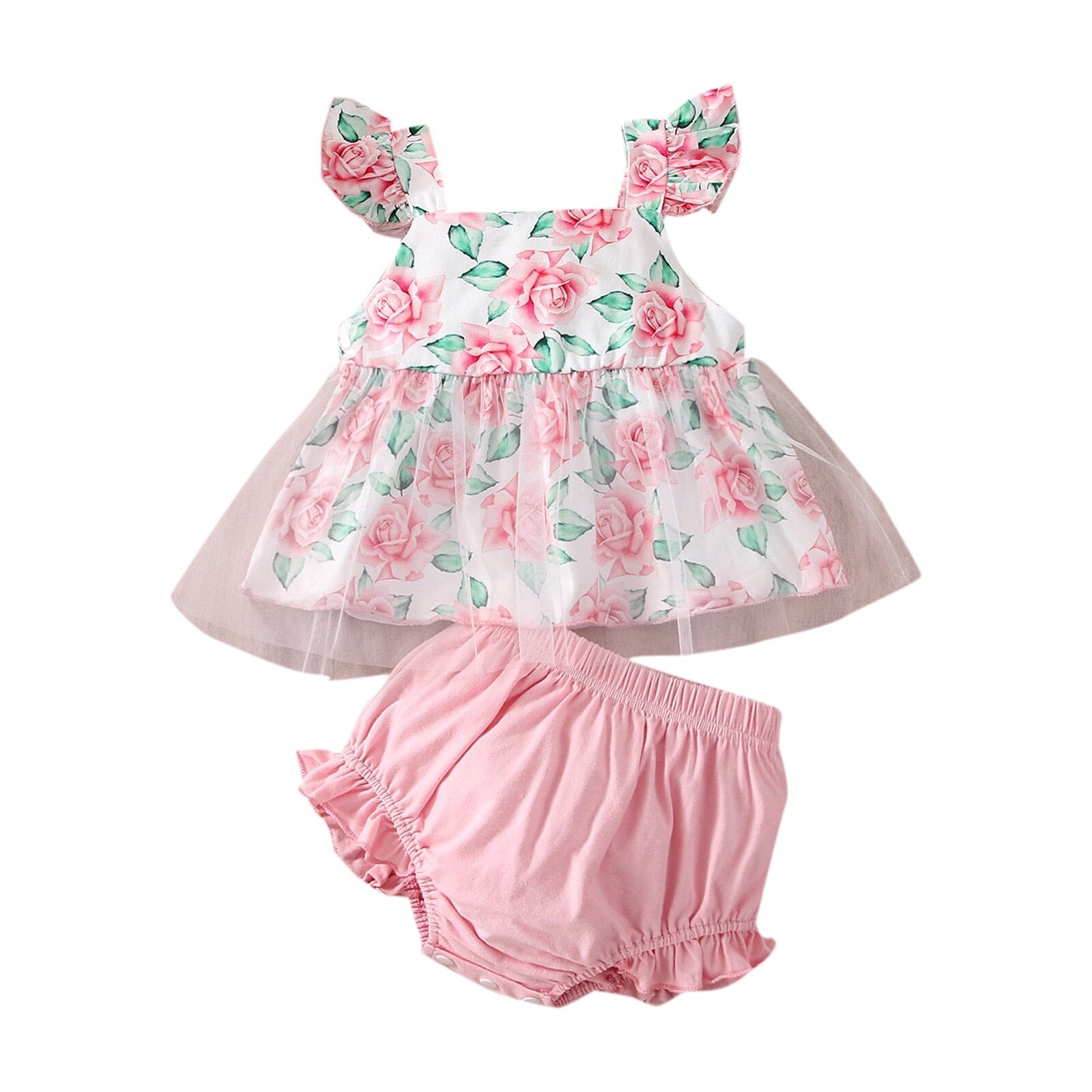 Conjunto Infantil Feminino Flores e Tule Loja Click Certo Rosa 3-6 Meses 