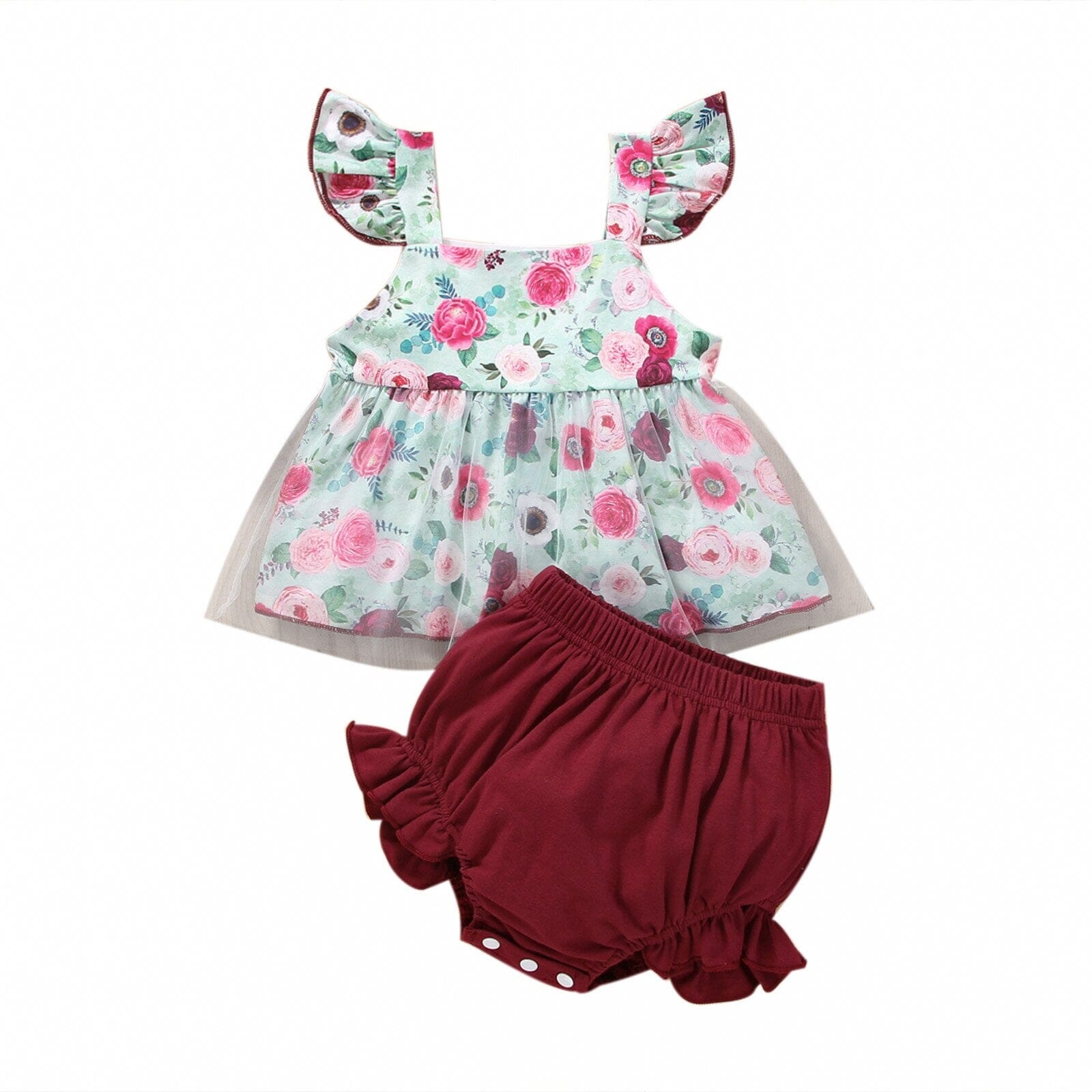 Conjunto Infantil Feminino Flores e Tule Loja Click Certo Vermelho 3-6 Meses 