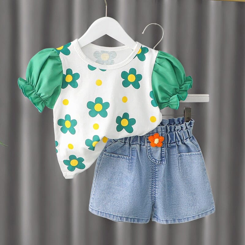 Conjunto Infantil Feminino Flores Manguinha 0 Loja Click Certo 