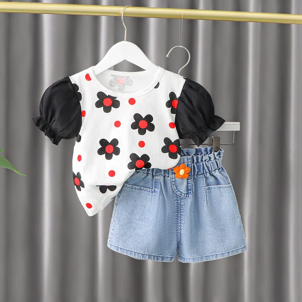 Conjunto Infantil Feminino Flores Manguinha 0 Loja Click Certo Preto 6-9 Meses 