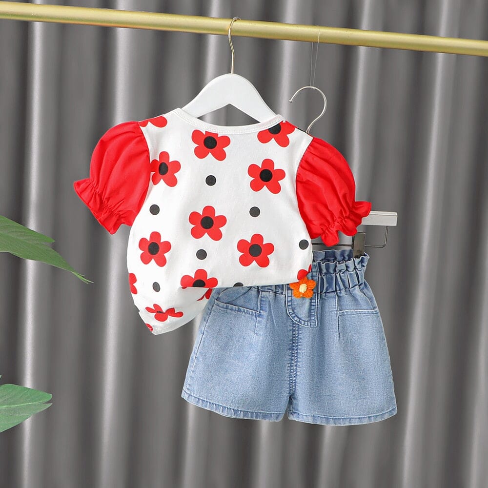 Conjunto Infantil Feminino Flores Manguinha 0 Loja Click Certo Vermelho 6-9 Meses 