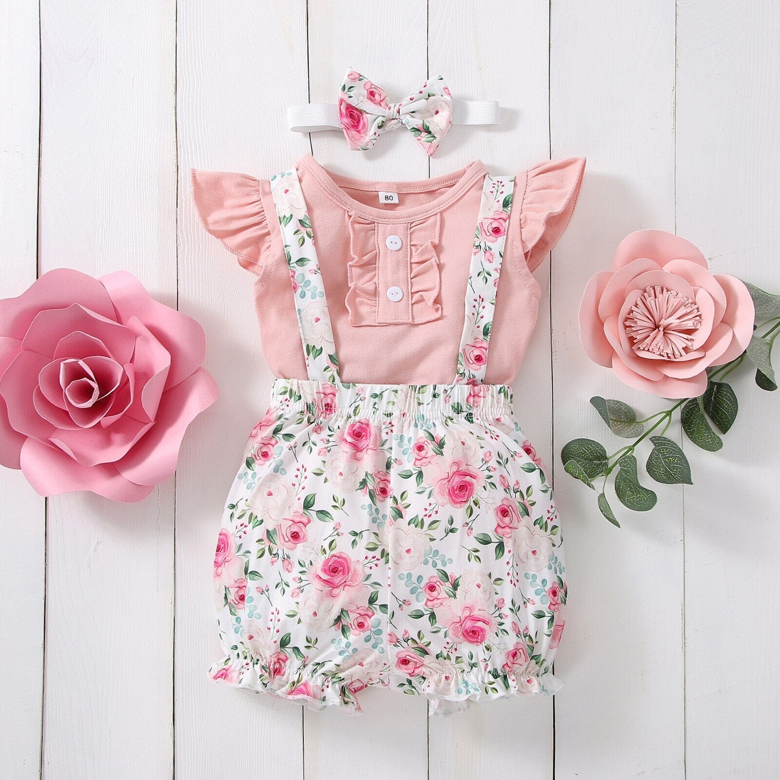 Conjunto Infantil Feminino Florido + Faixa Loja Click Certo 