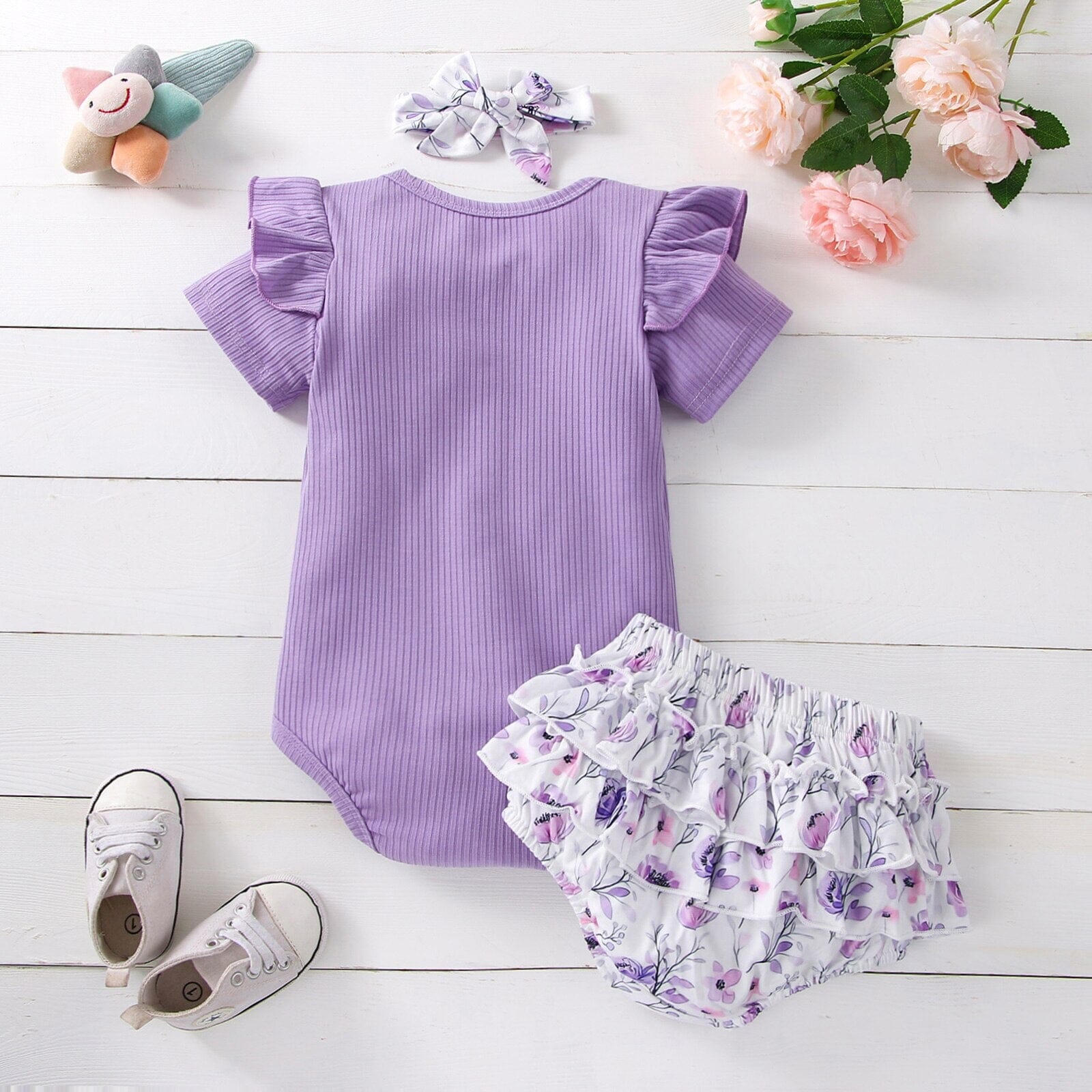 Conjunto Infantil Feminino Florido + Faixa Loja Click Certo 