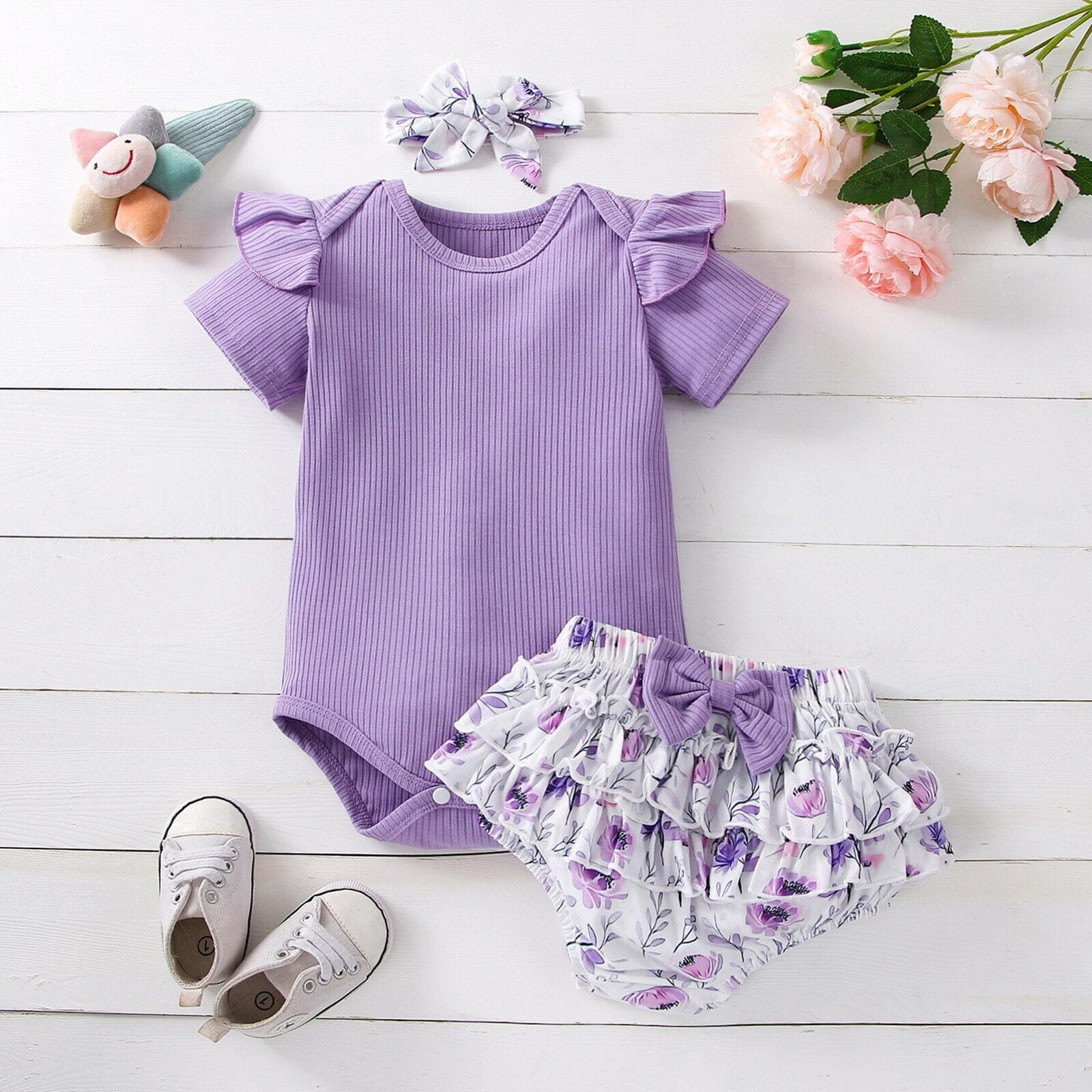 Conjunto Infantil Feminino Florido + Faixa Loja Click Certo 