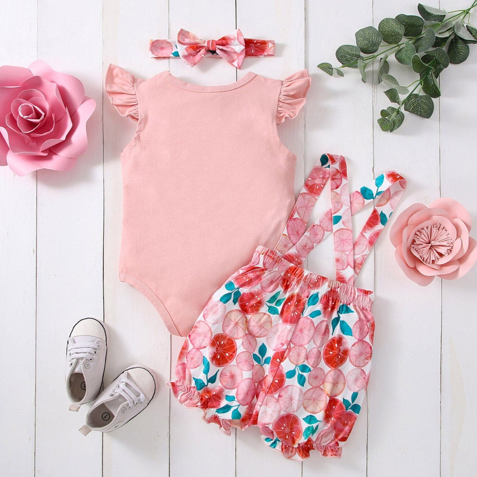 Conjunto Infantil Feminino Florido + Faixa Loja Click Certo 