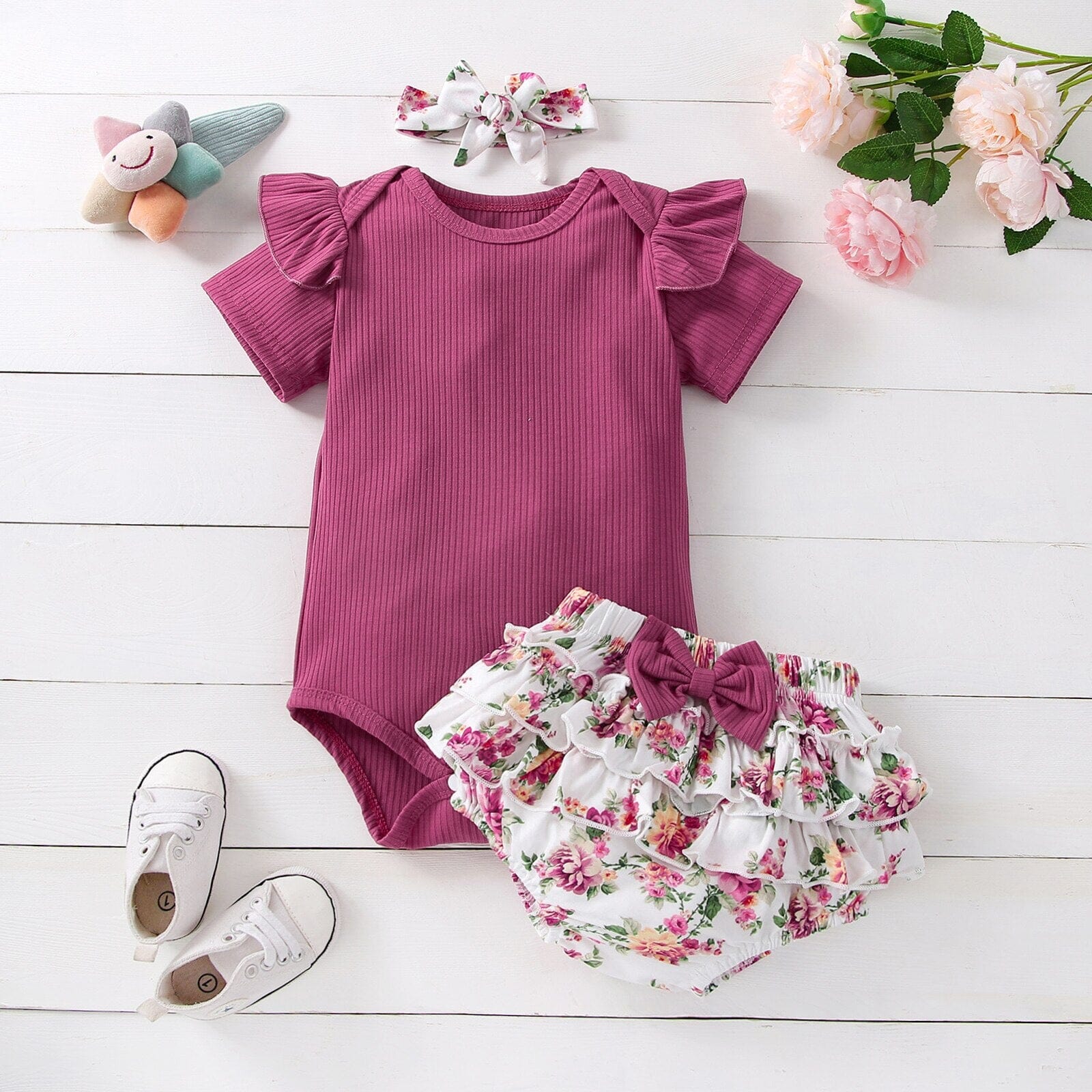 Conjunto Infantil Feminino Florido + Faixa Loja Click Certo 