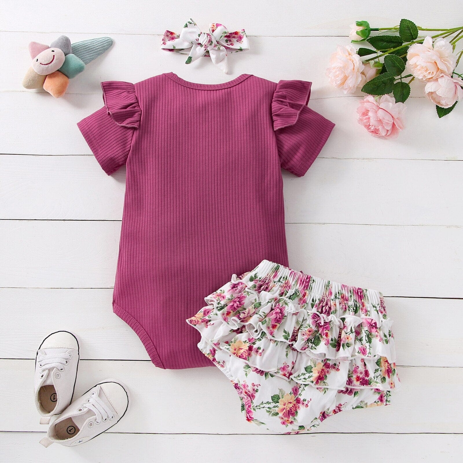 Conjunto Infantil Feminino Florido + Faixa Loja Click Certo 