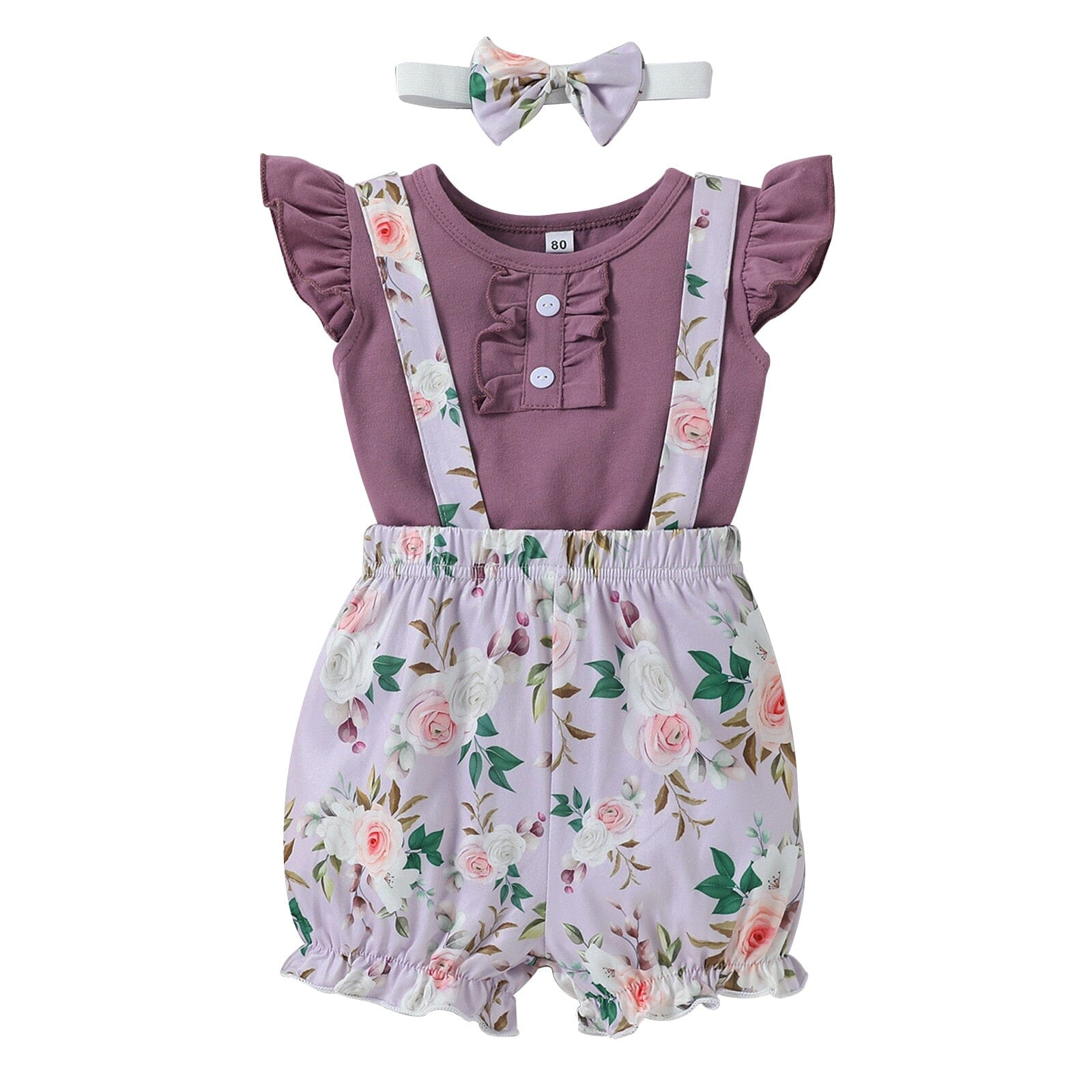 Conjunto Infantil Feminino Florido + Faixa Loja Click Certo Lilás 0-3 Meses 