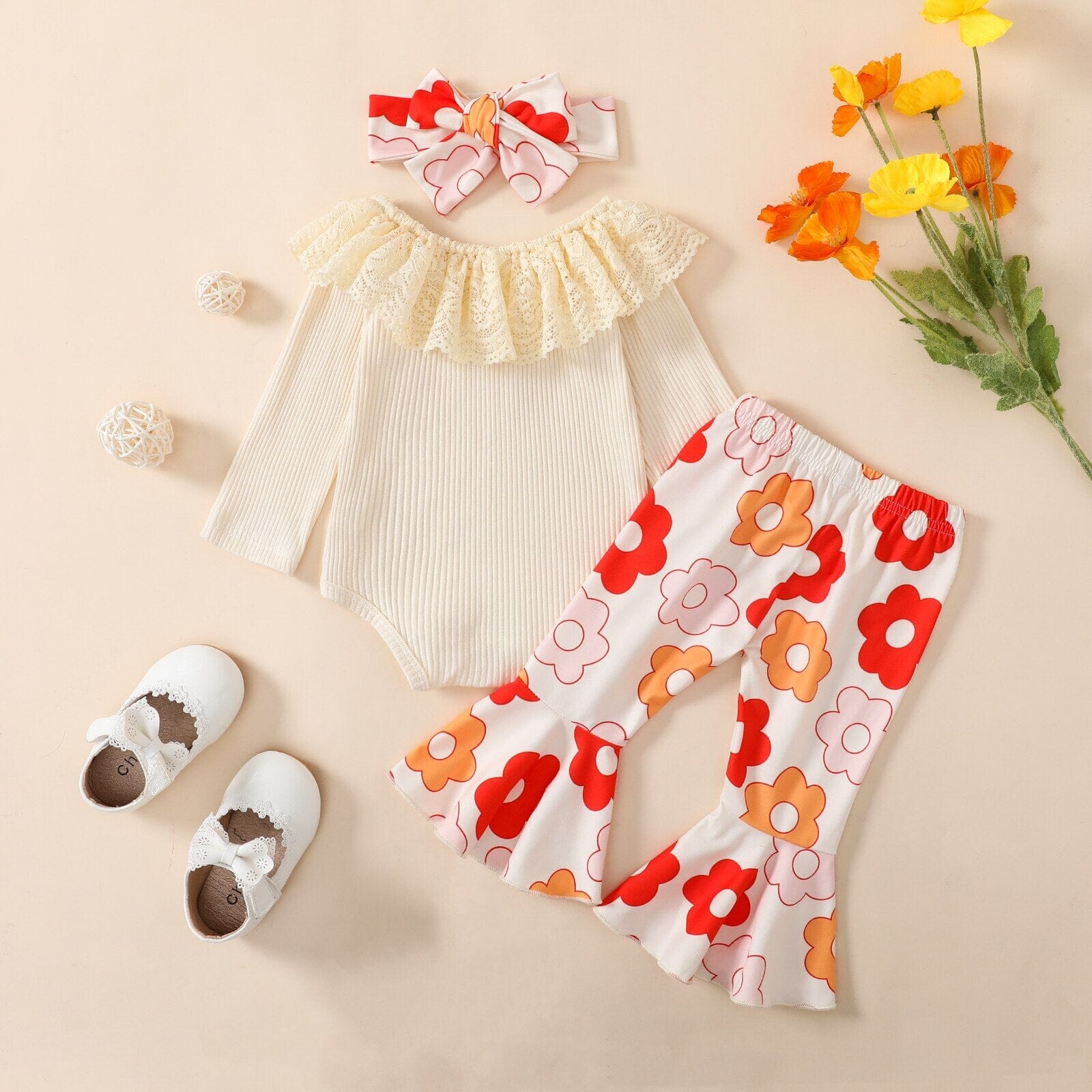 Conjunto Infantil Feminino Flower + Faixa Loja Click Certo 