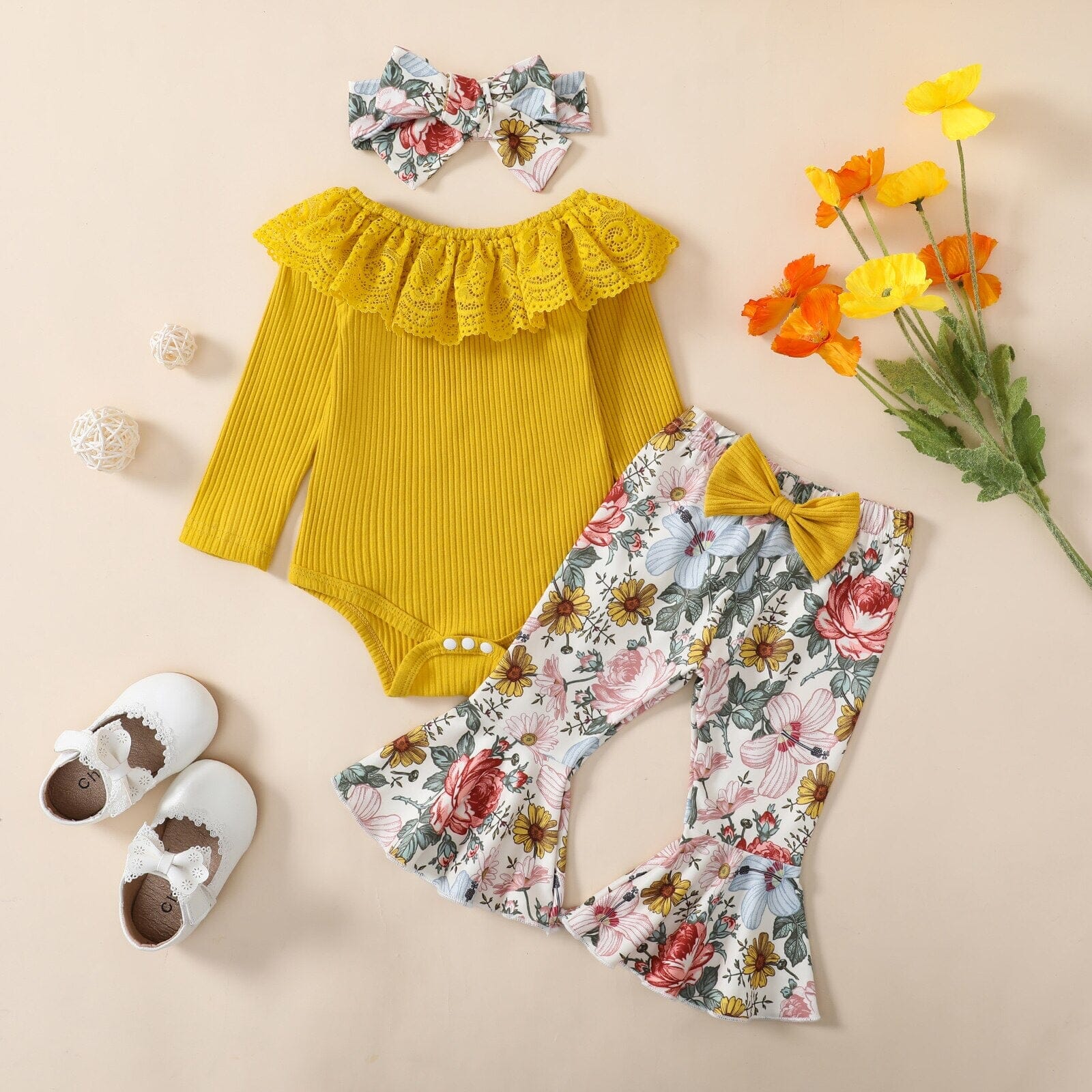 Conjunto Infantil Feminino Flower + Faixa Loja Click Certo 