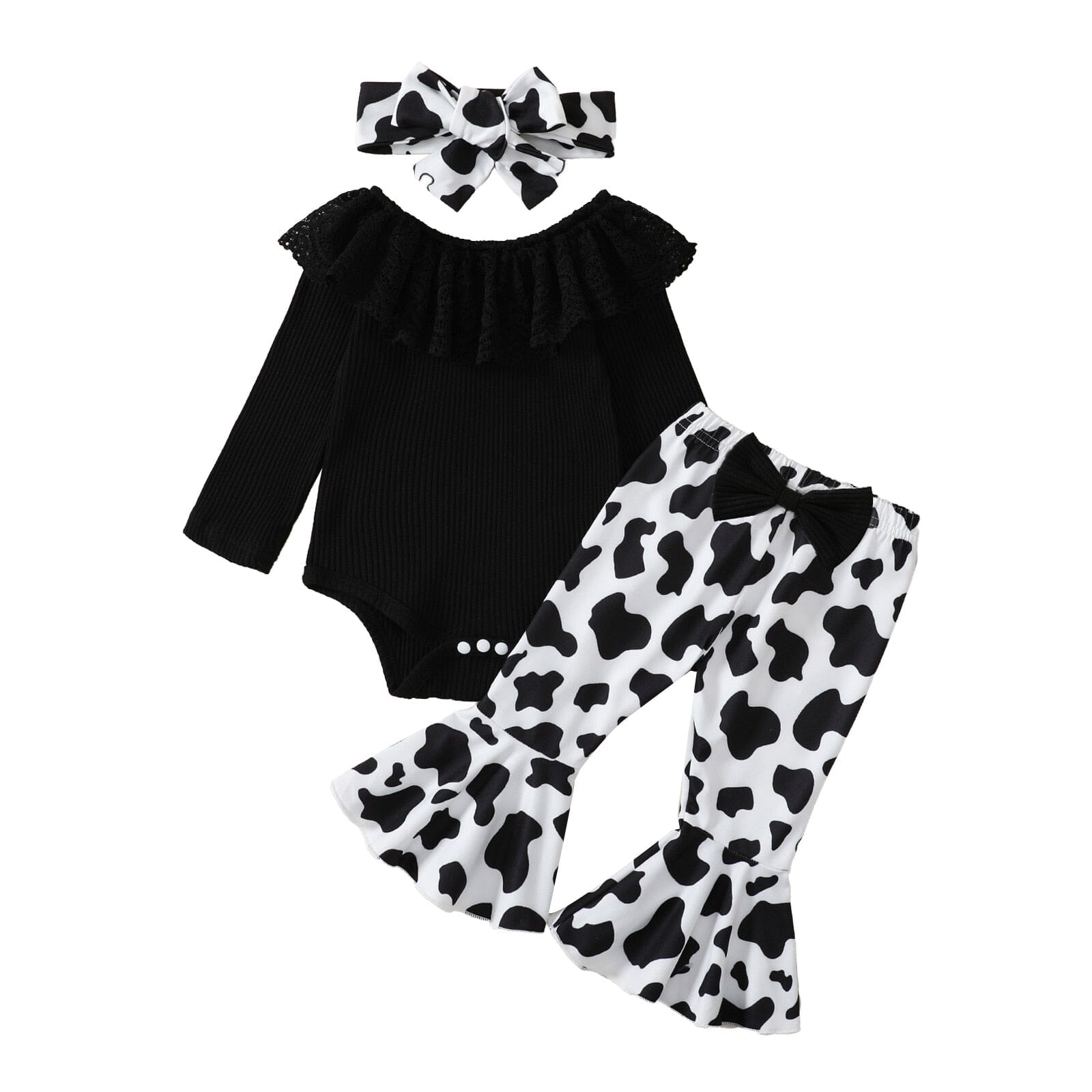 Conjunto Infantil Feminino Flower + Faixa Loja Click Certo Preto 0-3 Meses 