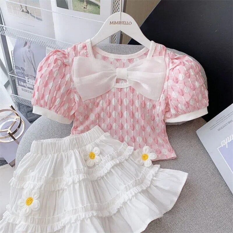 Conjunto Infantil Feminino Laço e Flores Loja Click Certo 