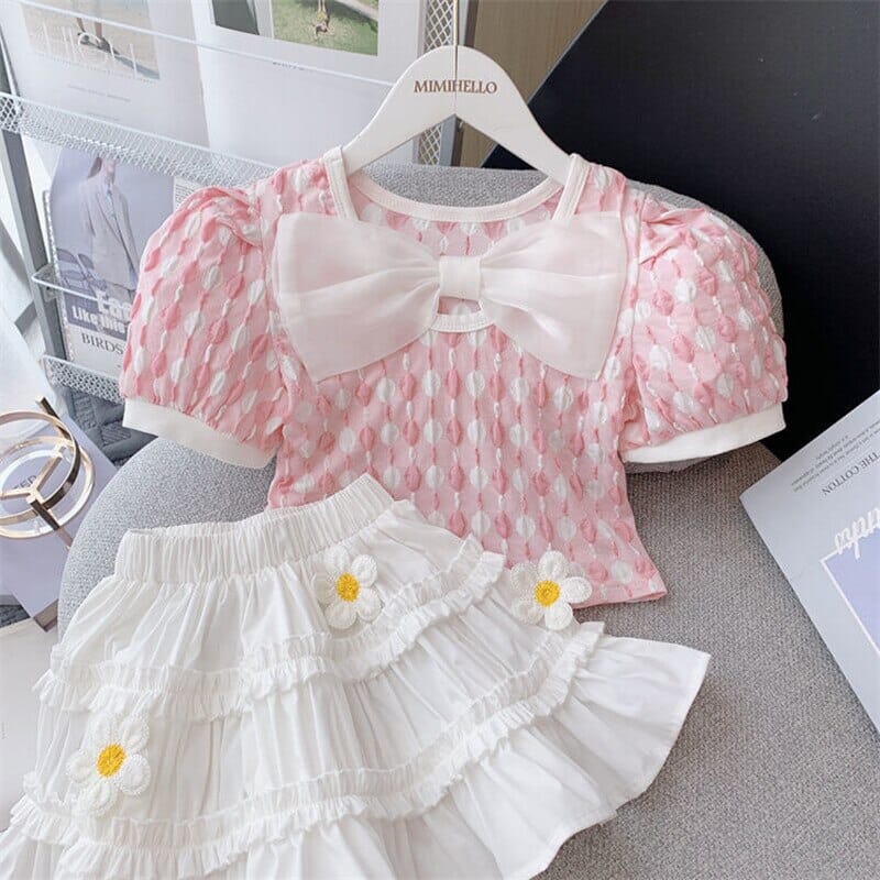 Conjunto Infantil Feminino Laço e Flores Loja Click Certo Rosa 2-3 Anos 