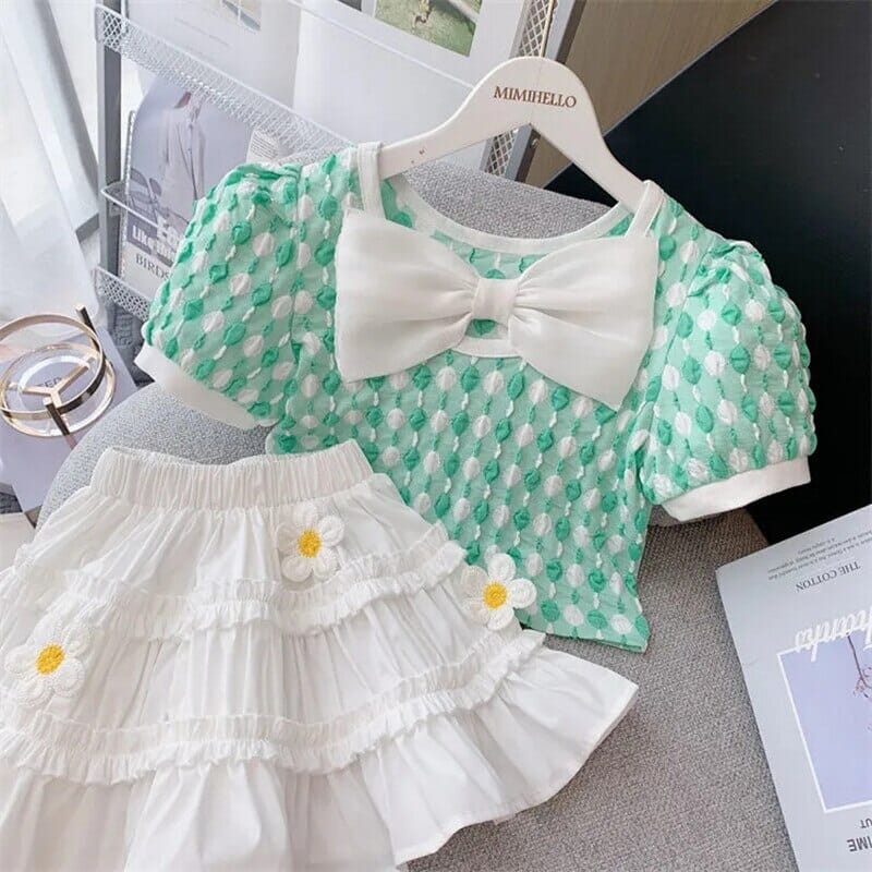 Conjunto Infantil Feminino Laço e Flores Loja Click Certo Verde 2-3 Anos 