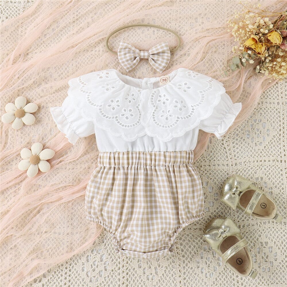 Conjunto Infantil Feminino Lese e Xadrez + Faixa Loja Click Certo 0-6 Meses 